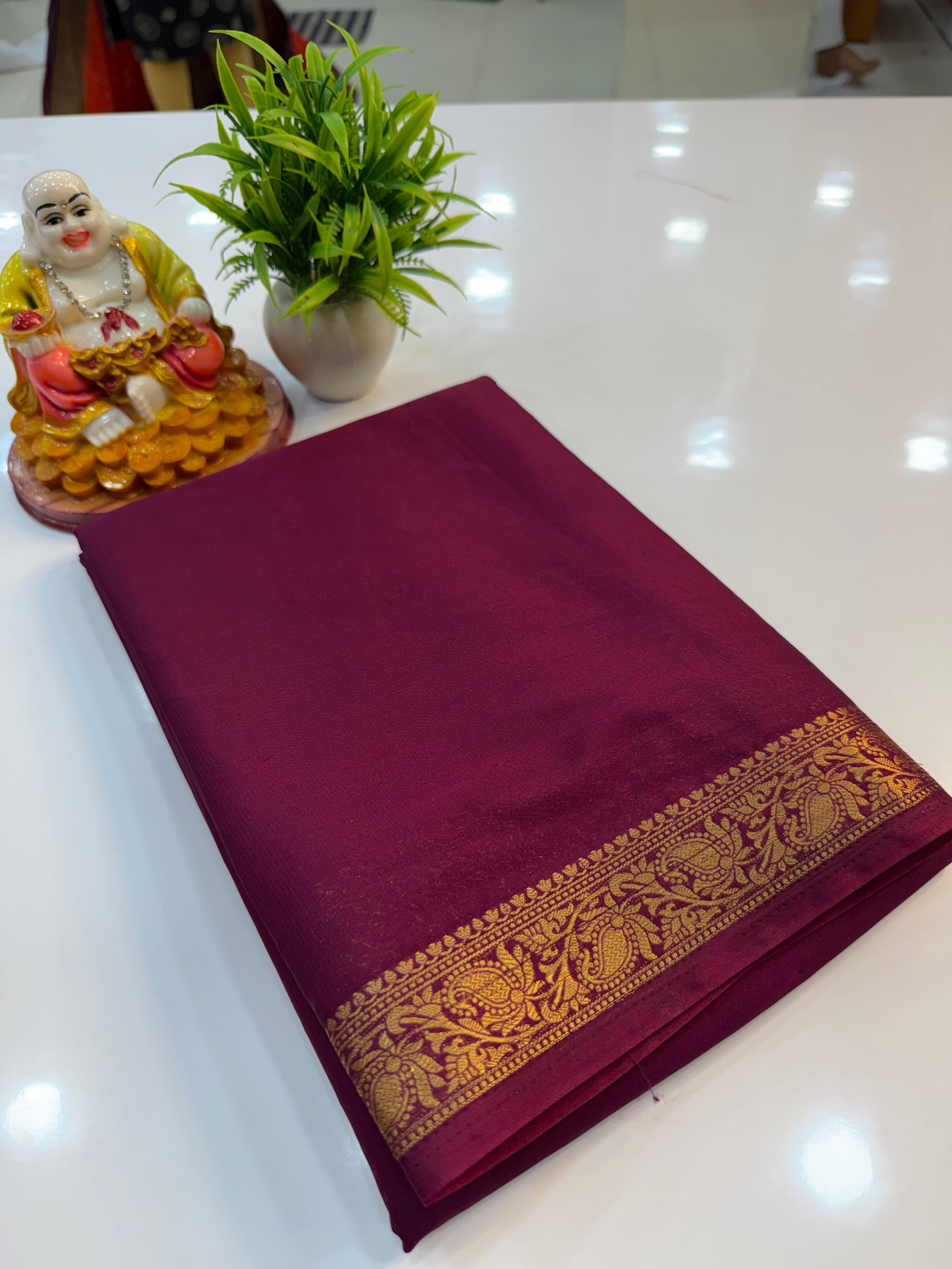 Mysore Crepe Silk Saree with Elegant Small Border | Lightweight Traditional Saree | Padmavathi Silks and Sarees…