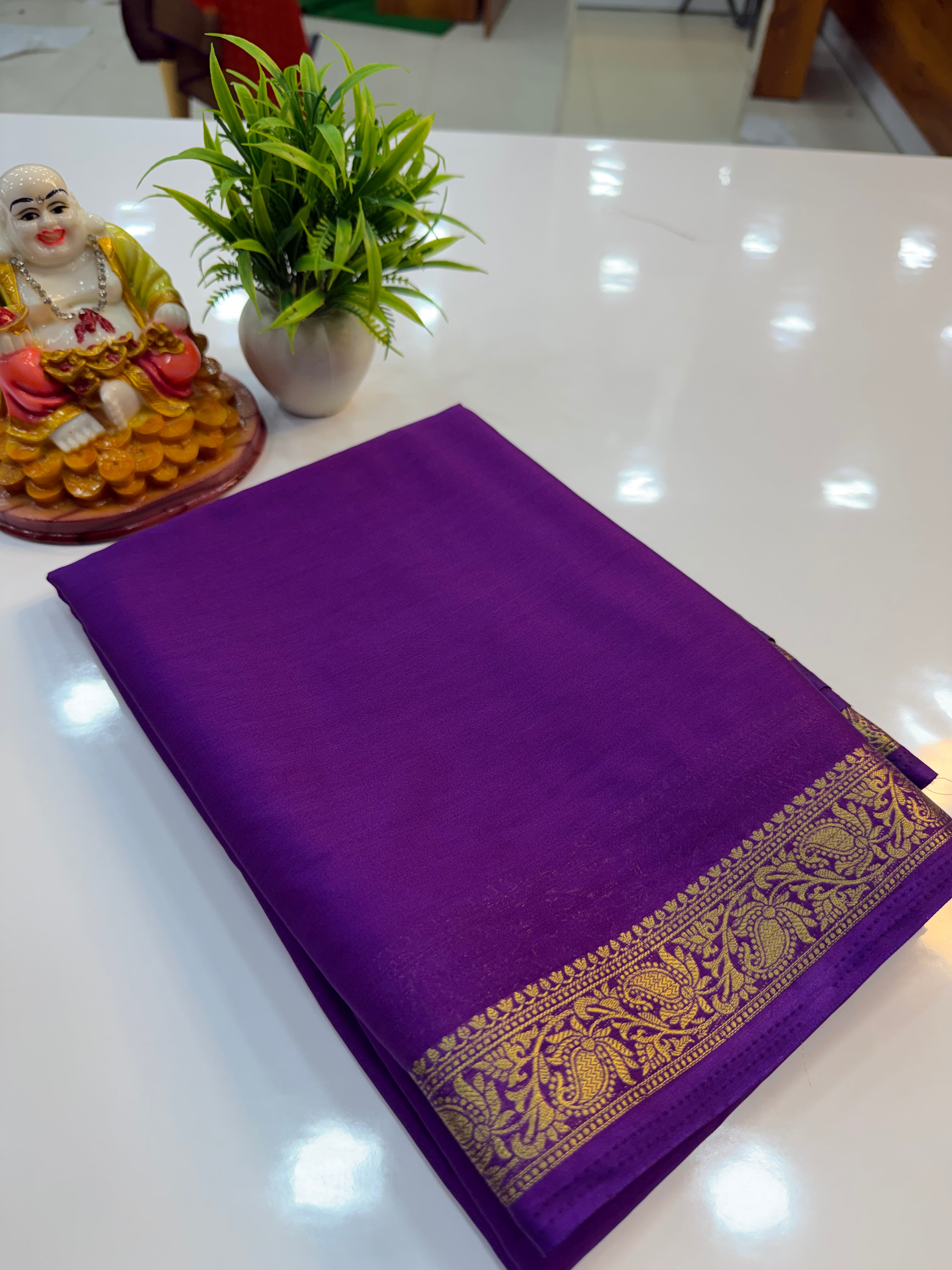 Mysore Crepe Silk Saree with Elegant Small Border | Lightweight Traditional Saree | Padmavathi Silks and Sarees…