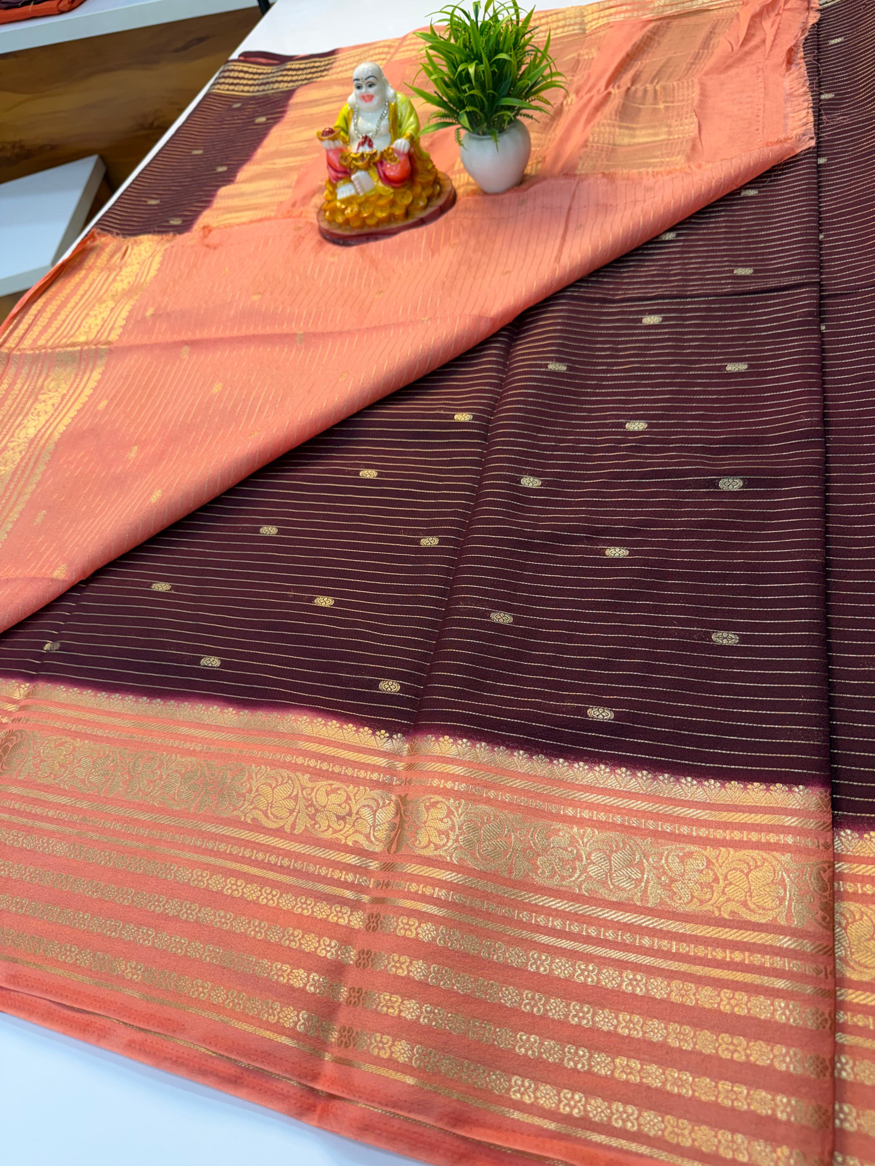 Mysore Crepe Silk Saree with Butta | Contrast Pallu & Blouse