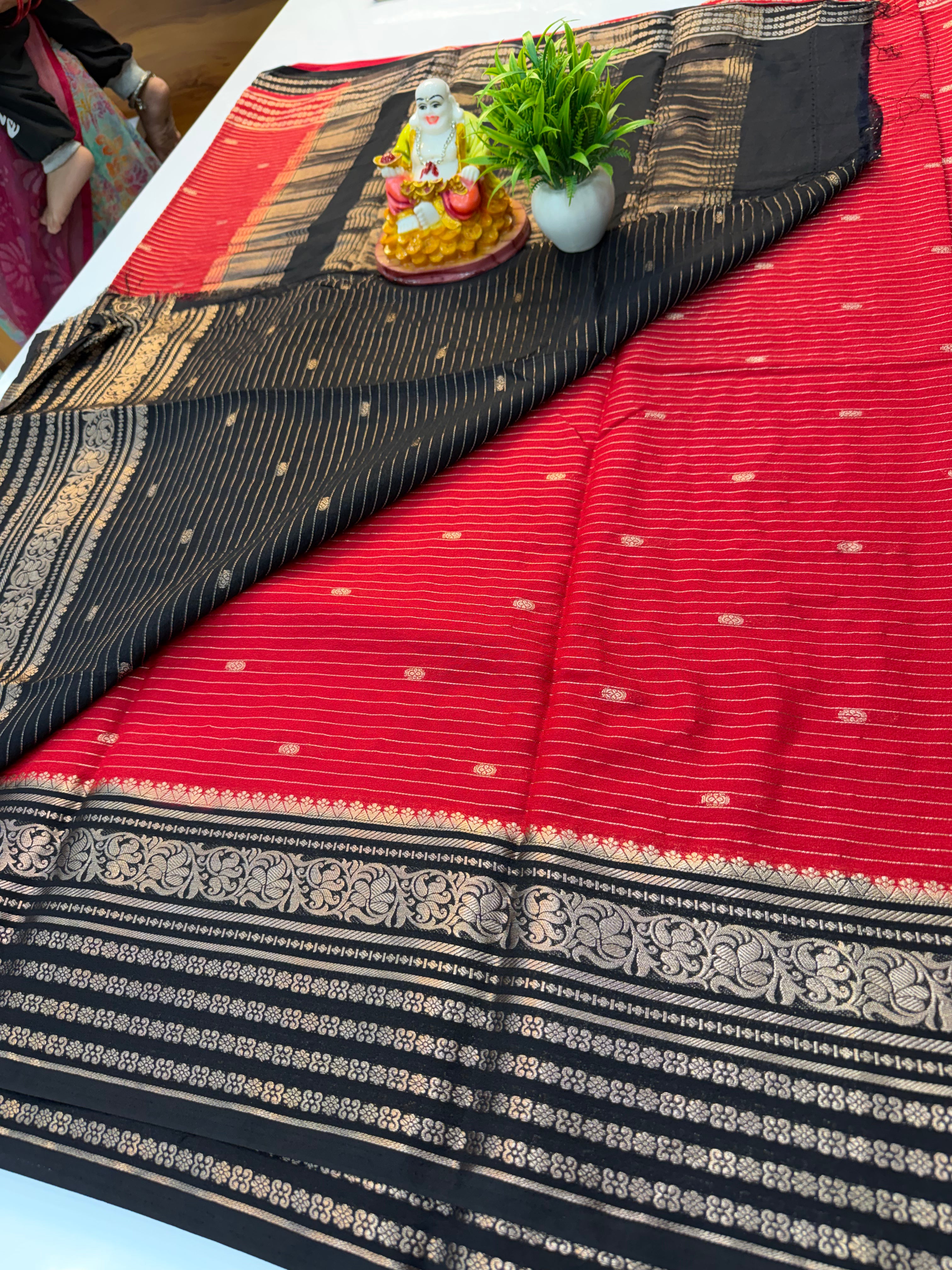 Mysore Crepe Silk Saree with Butta | Contrast Pallu & Blouse