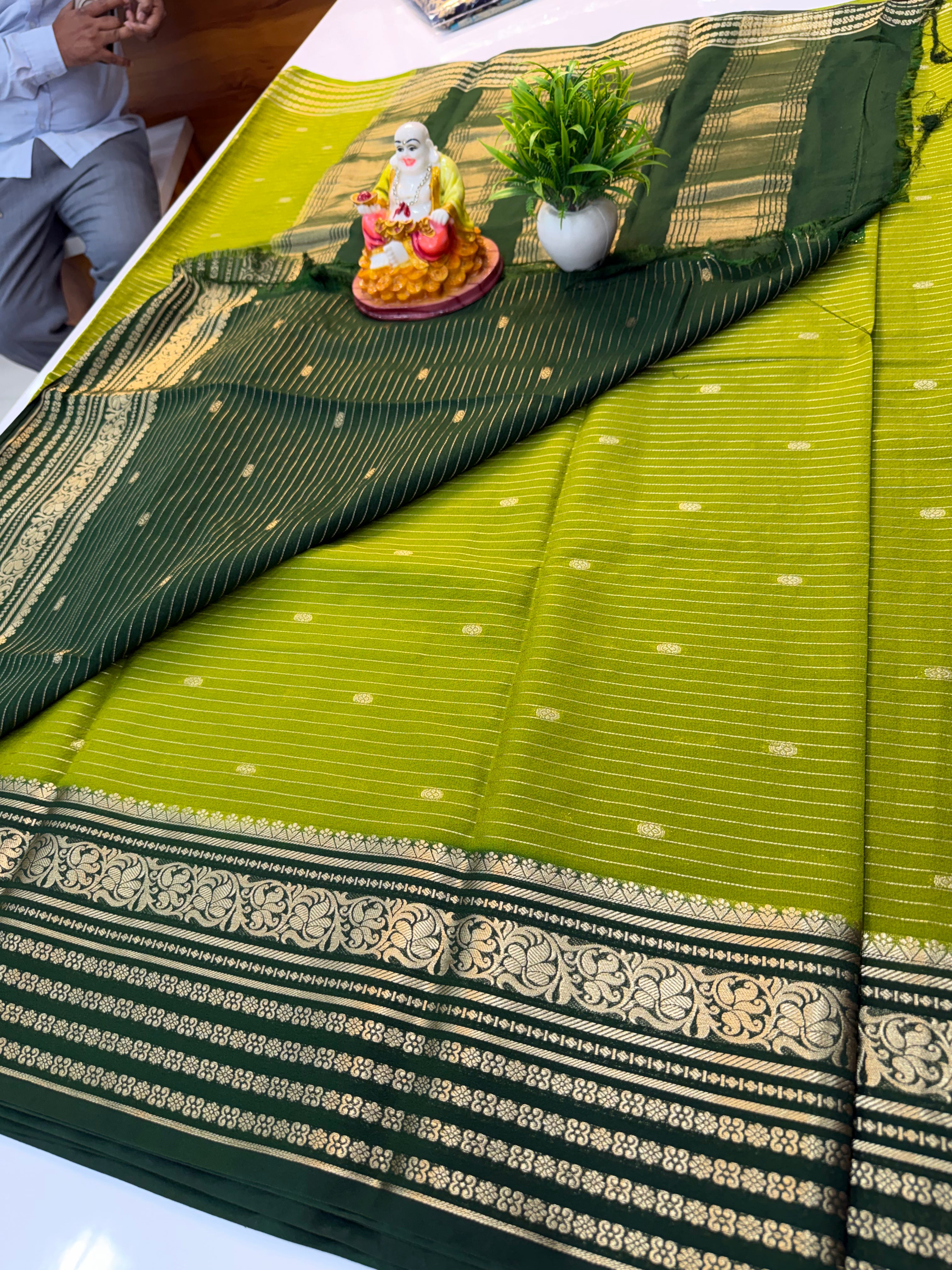 Mysore Crepe Silk Saree with Butta | Contrast Pallu & Blouse