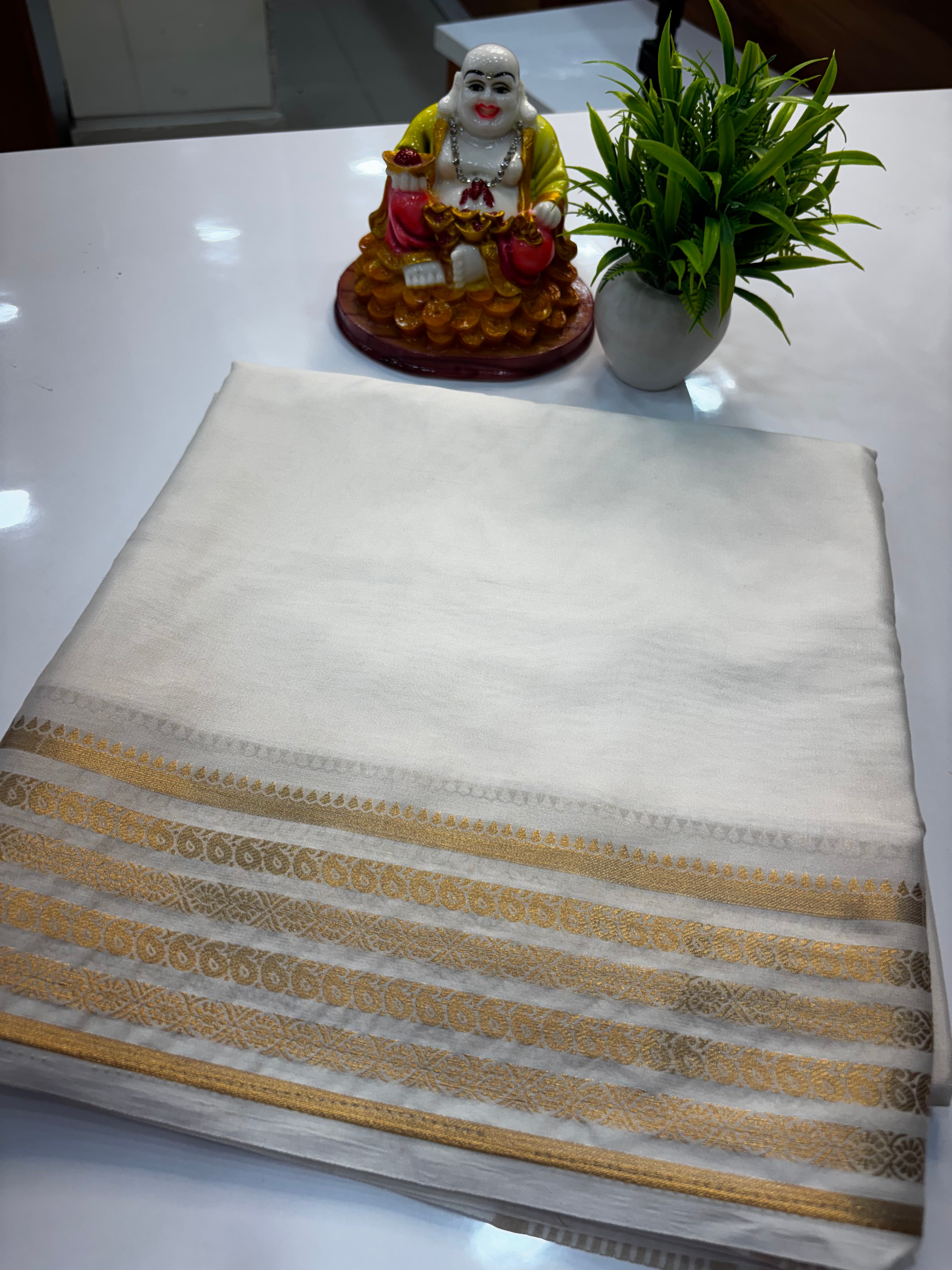 Premium Mysore Crepe Silk Saree with Mango Border | Padmavathi Silks and Sarees