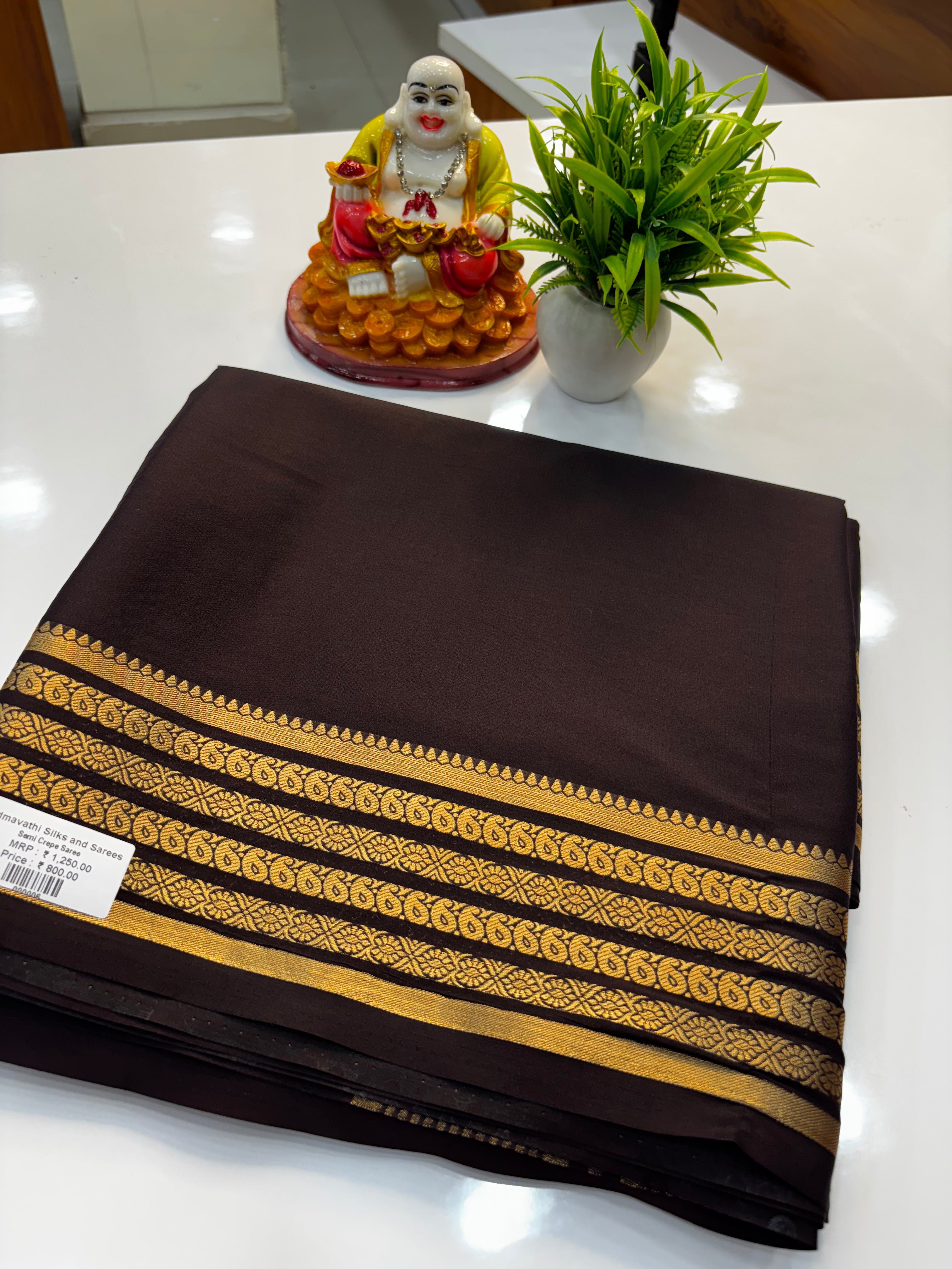 Premium Mysore Crepe Silk Saree with Mango Border | Padmavathi Silks and Sarees