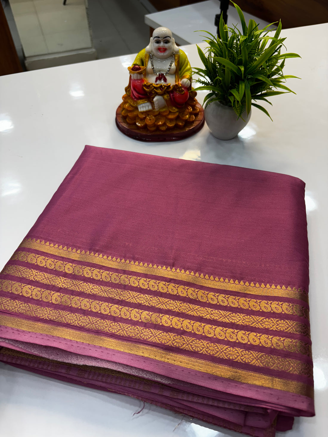 Premium Mysore Crepe Silk Saree with Mango Border | Padmavathi Silks and Sarees
