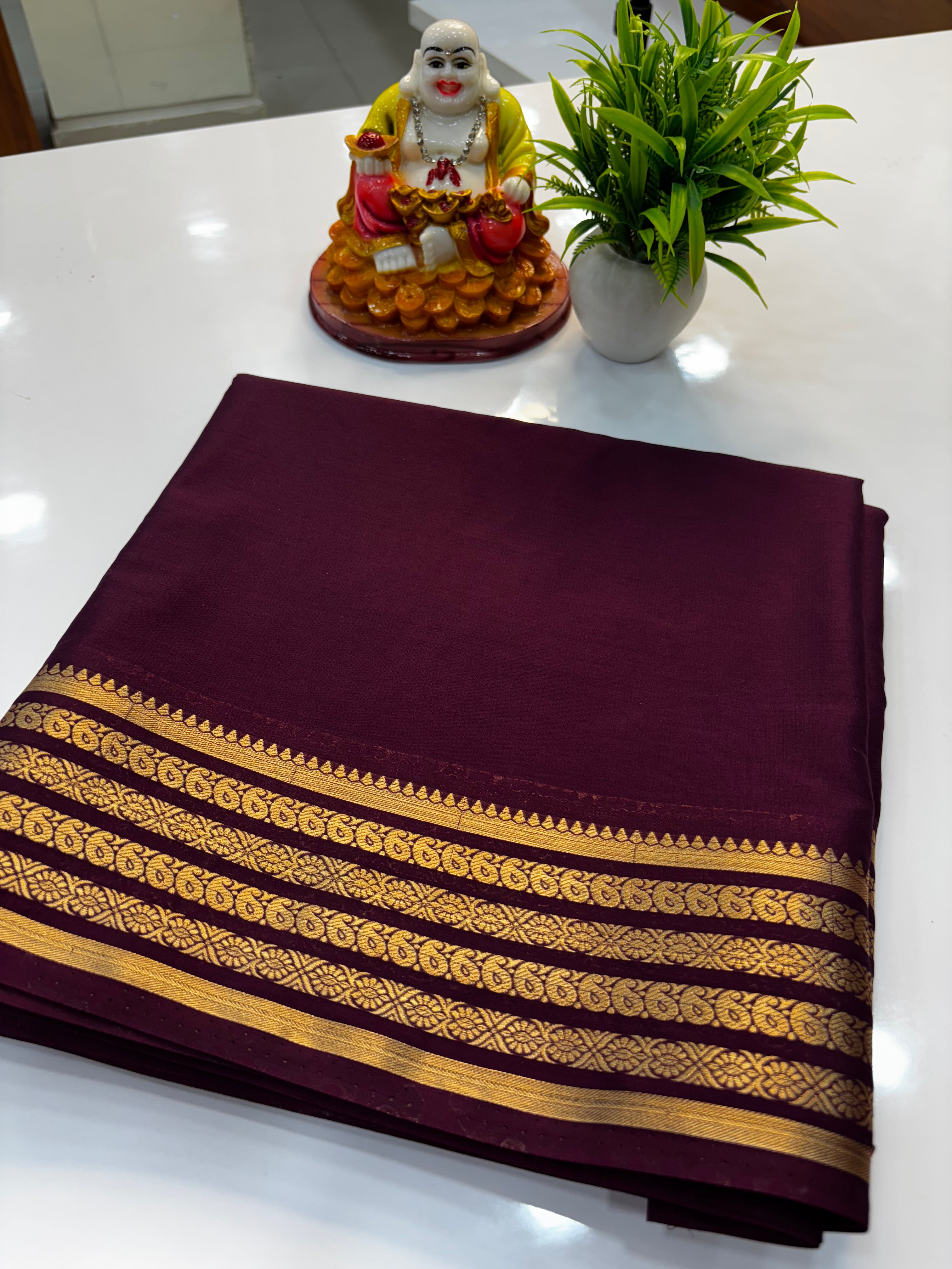 Premium Mysore Crepe Silk Saree with Mango Border | Padmavathi Silks and Sarees
