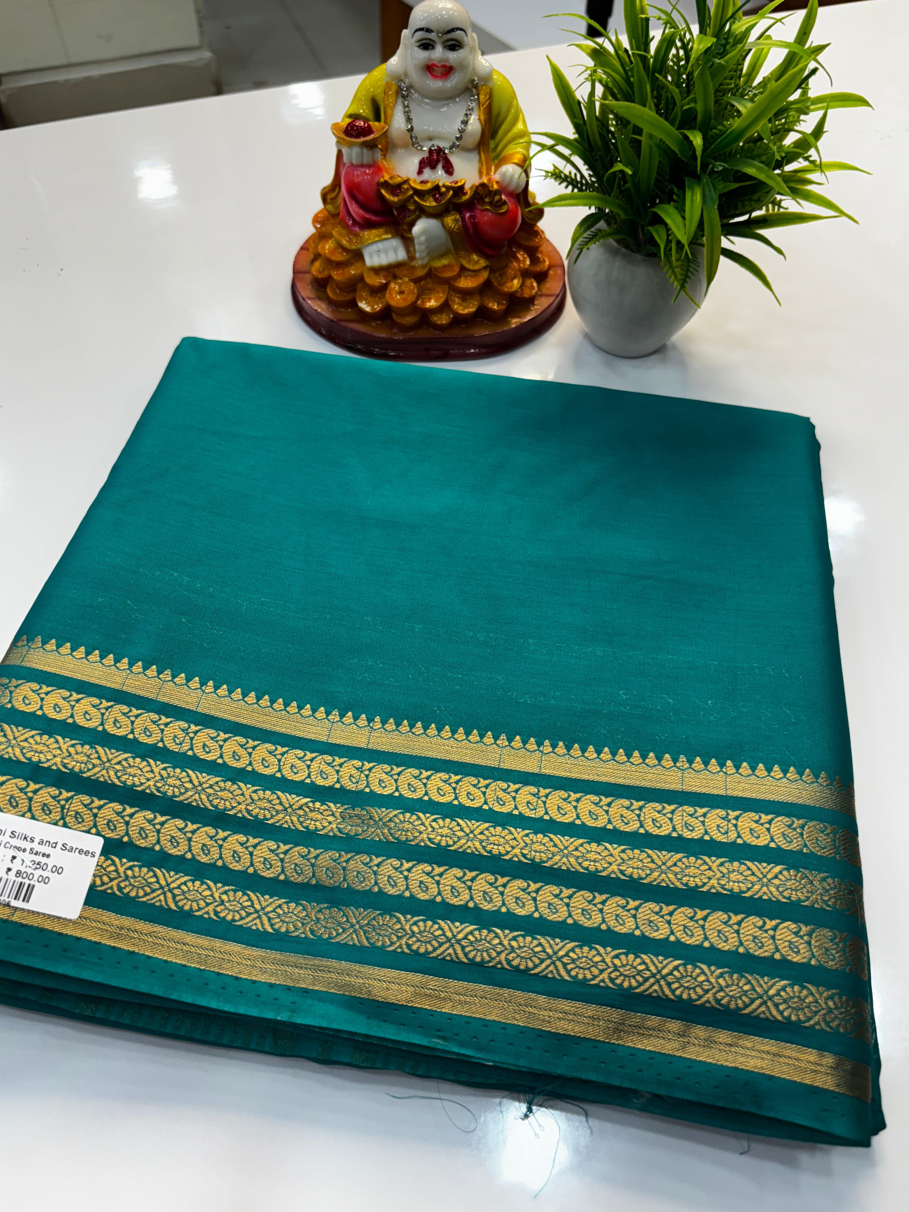Premium Mysore Crepe Silk Saree with Mango Border | Padmavathi Silks and Sarees