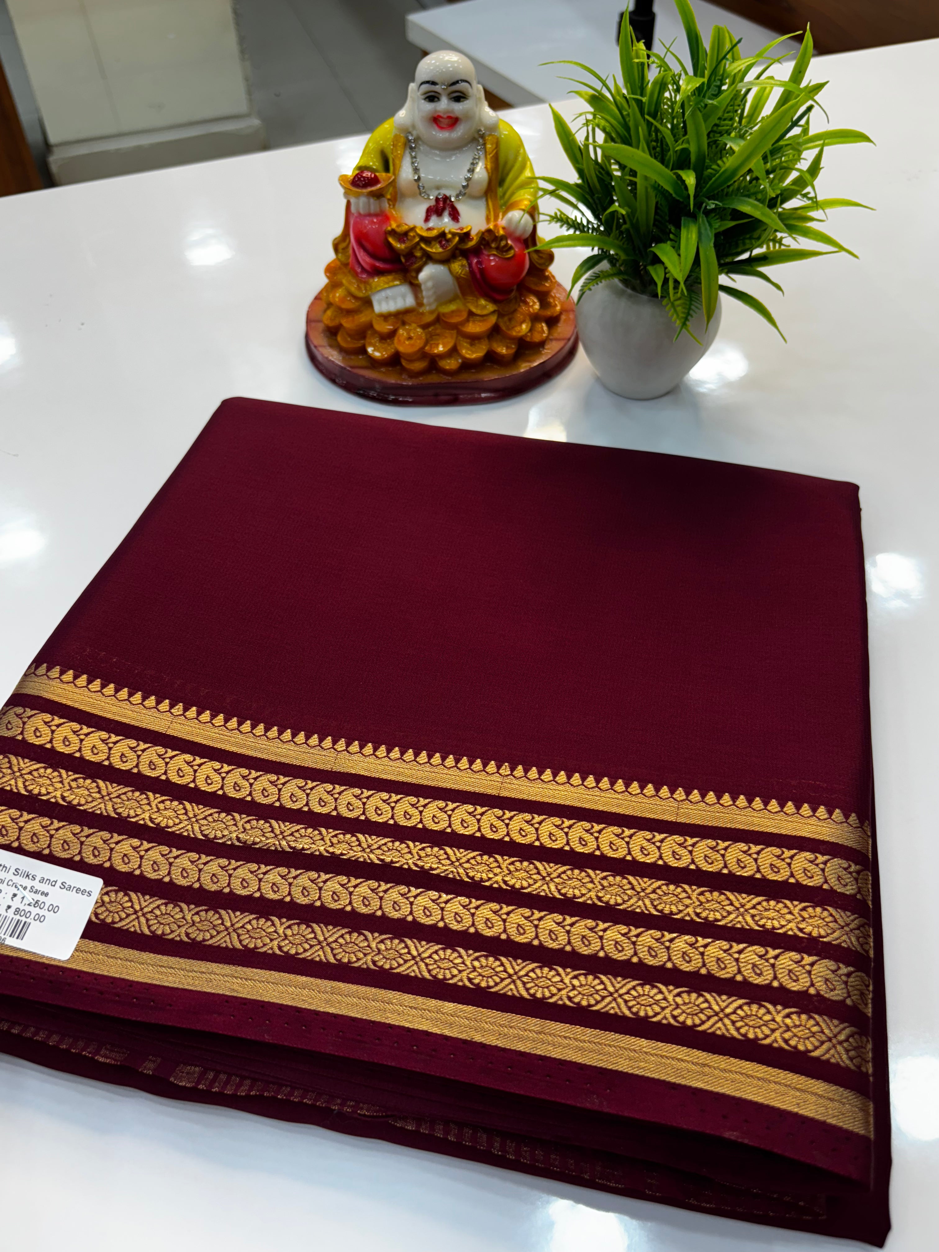 Premium Mysore Crepe Silk Saree with Mango Border | Padmavathi Silks and Sarees