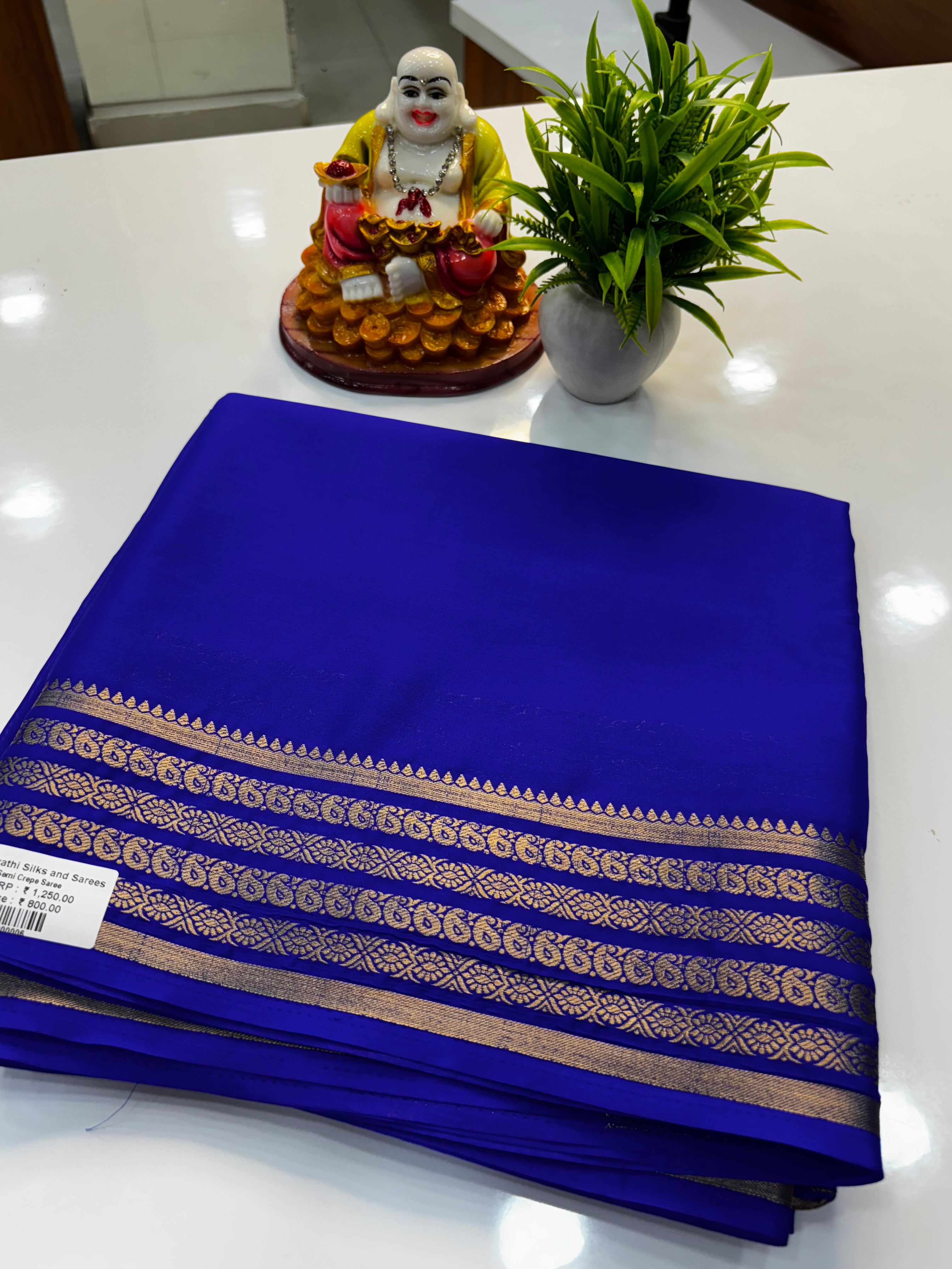 Premium Mysore Crepe Silk Saree with Mango Border | Padmavathi Silks and Sarees