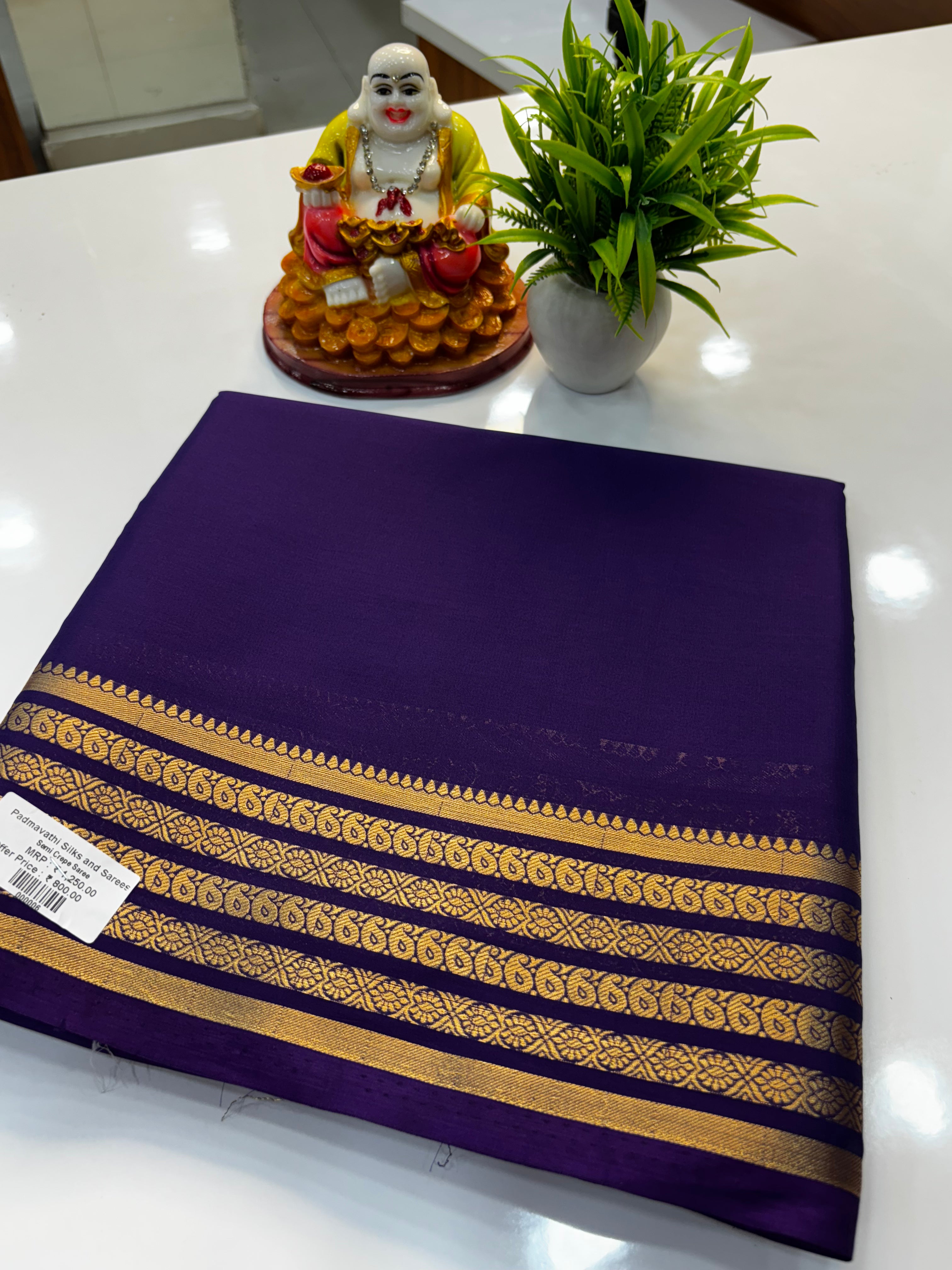 Premium Mysore Crepe Silk Saree with Mango Border | Padmavathi Silks and Sarees