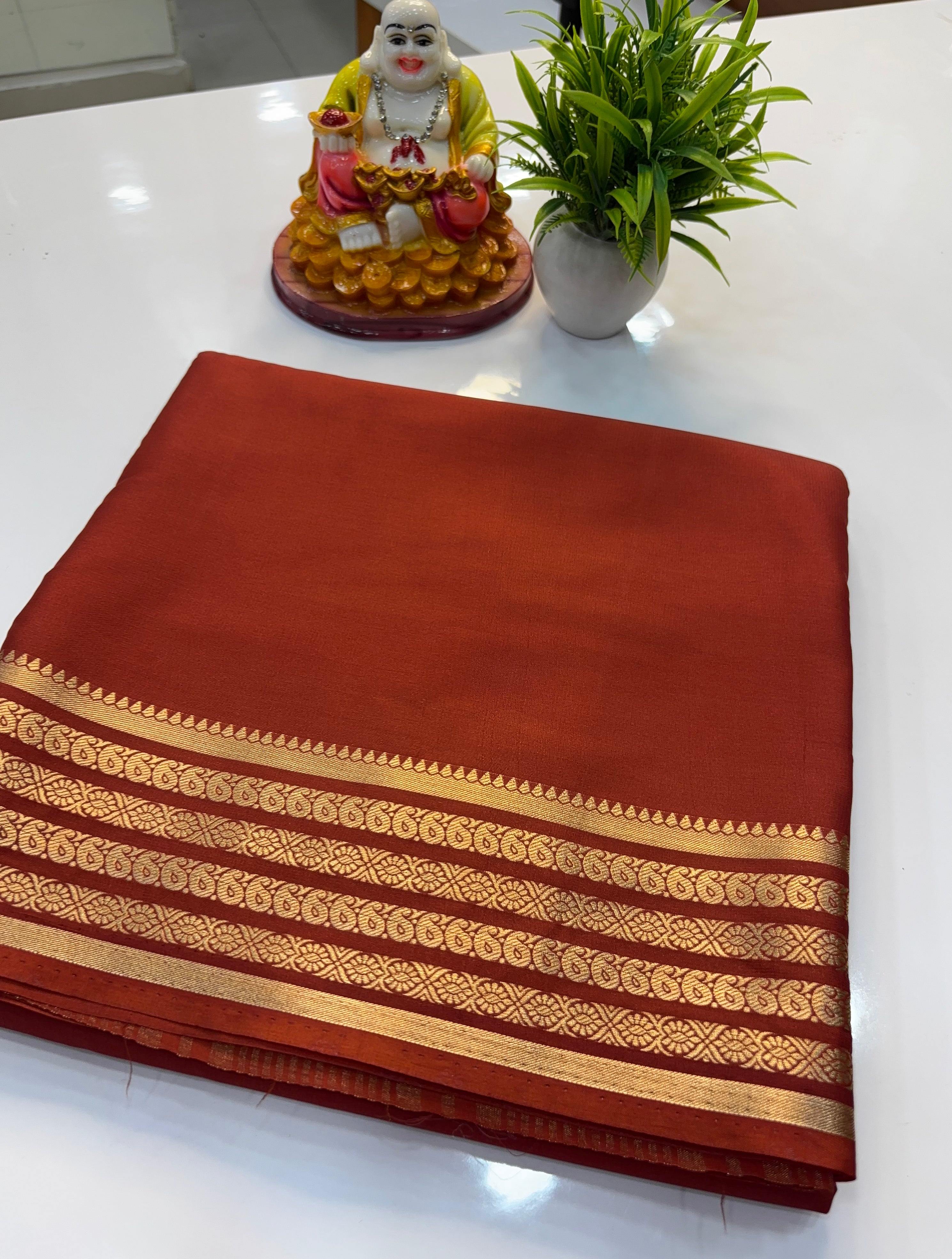 Premium Mysore Crepe Silk Saree with Mango Border | Padmavathi Silks and Sarees