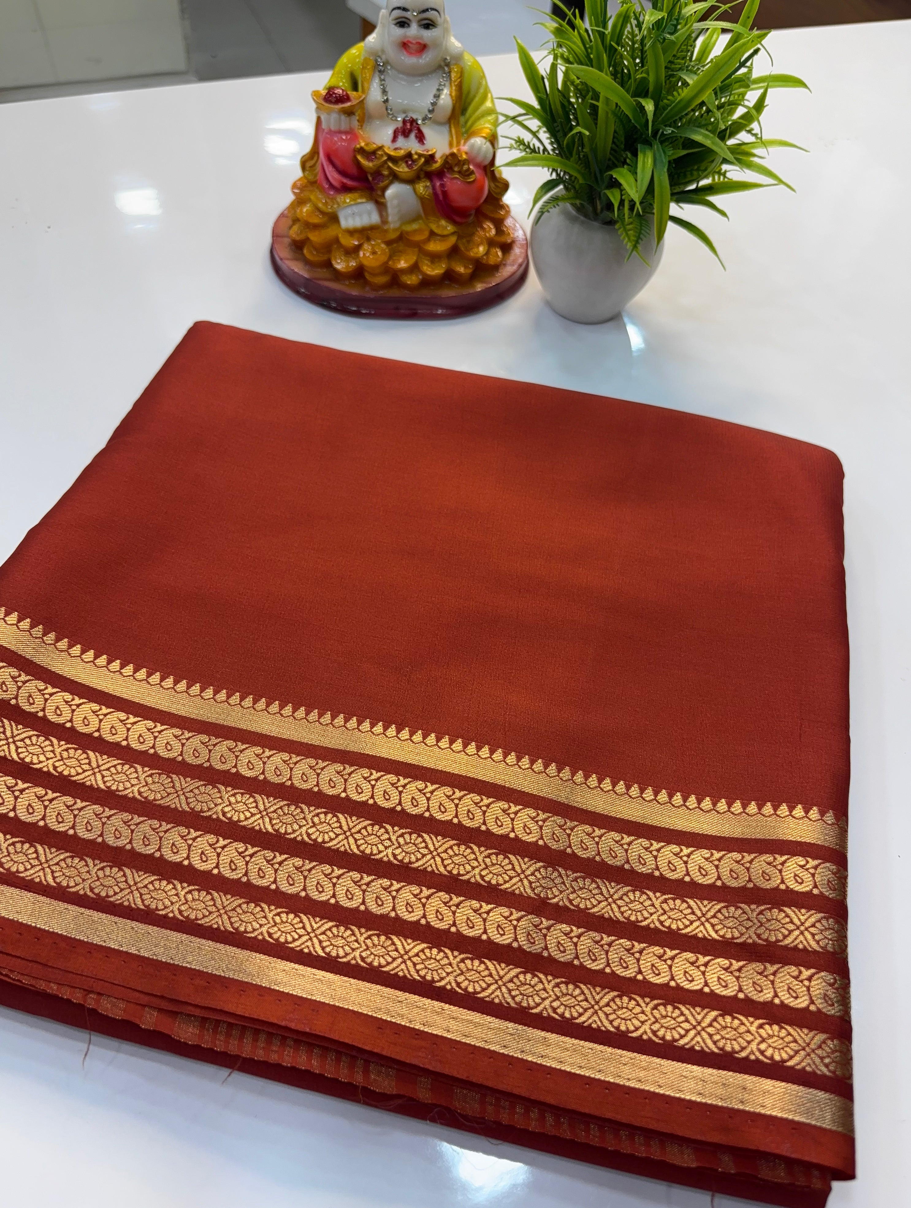 Premium Mysore Crepe Silk Saree with Mango Border | Padmavathi Silks and Sarees