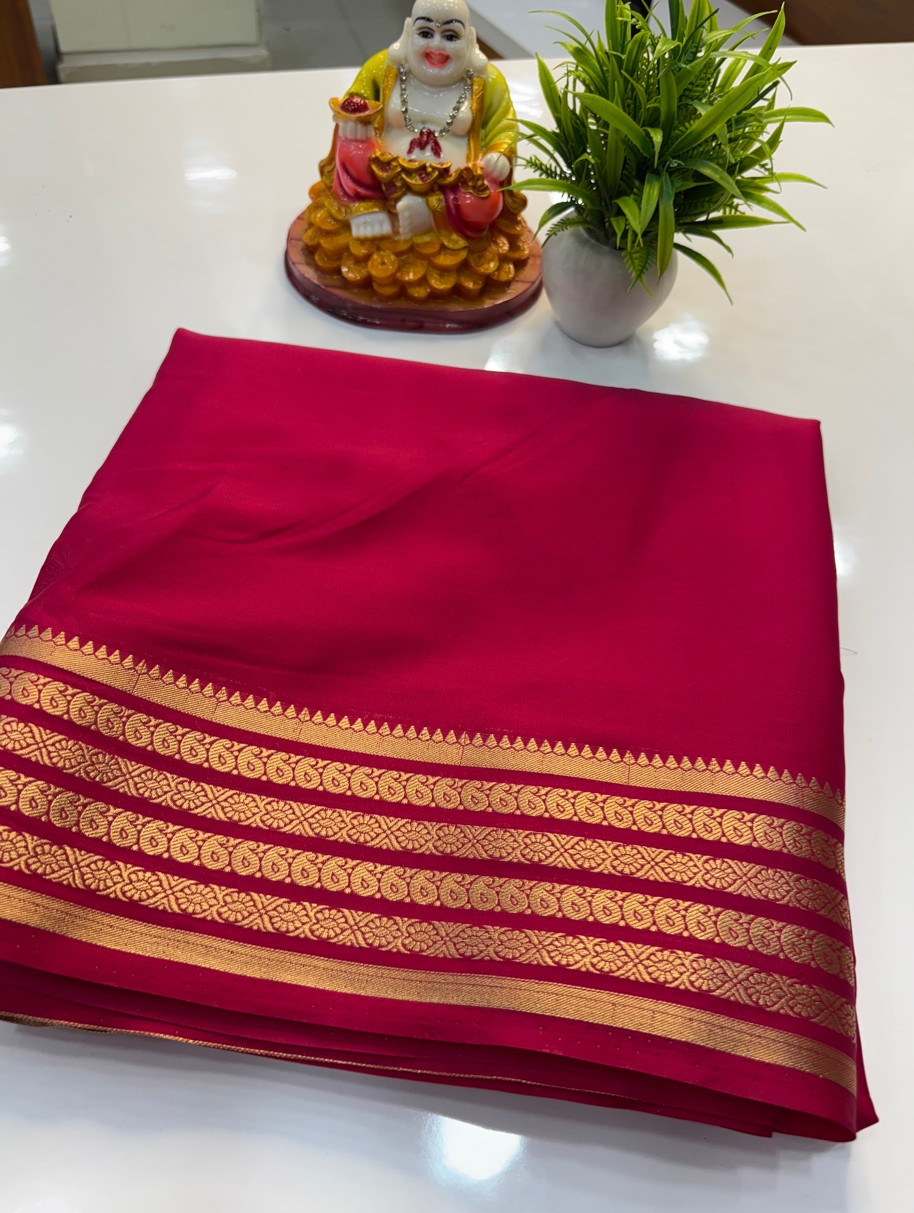 Premium Mysore Crepe Silk Saree with Mango Border | Padmavathi Silks and Sarees