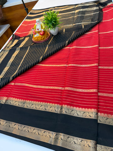 Mysore Crepe Silk Saree with contrast border and pallu…