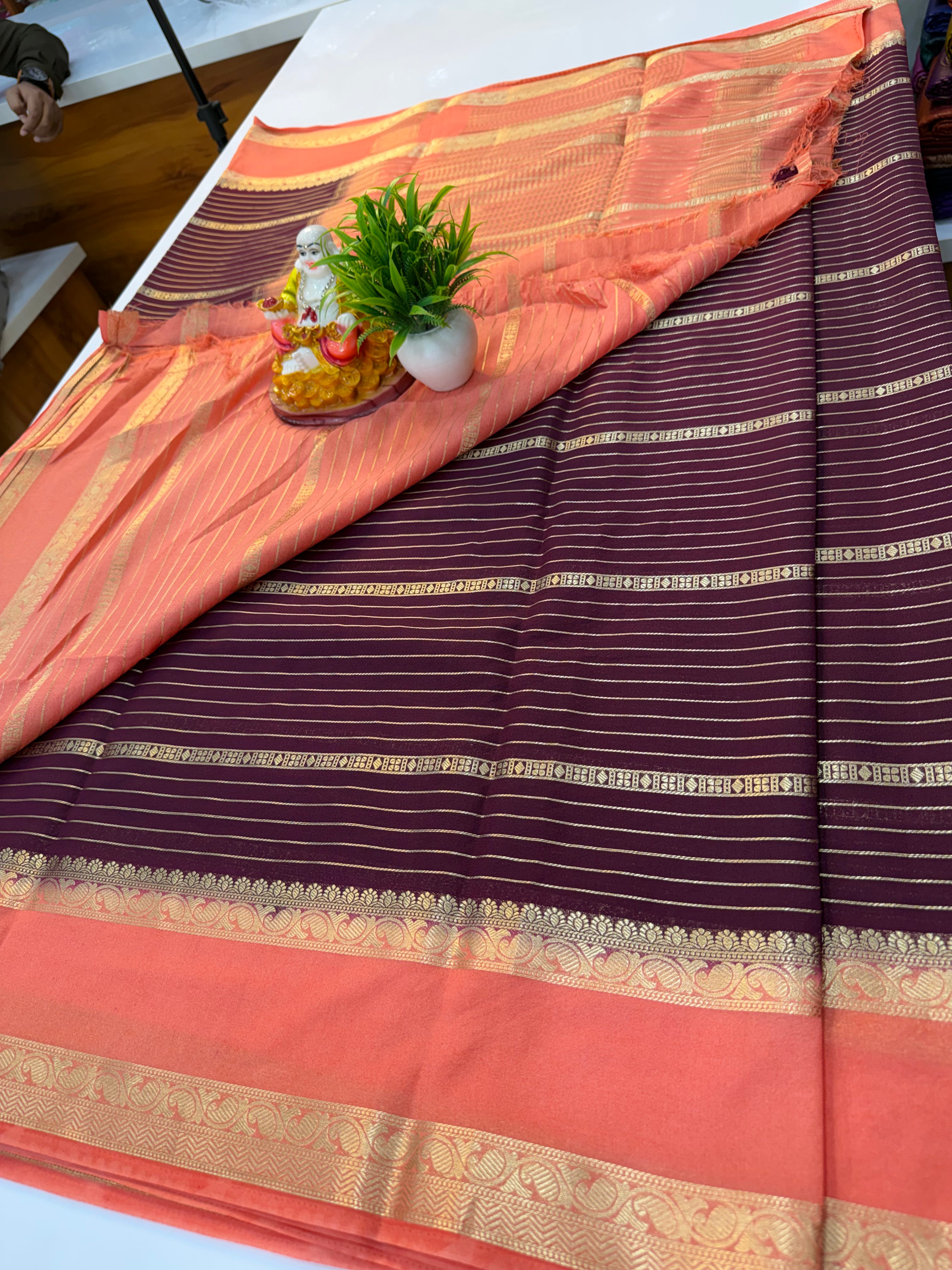 Mysore Crepe Silk Saree with contrast border and pallu…