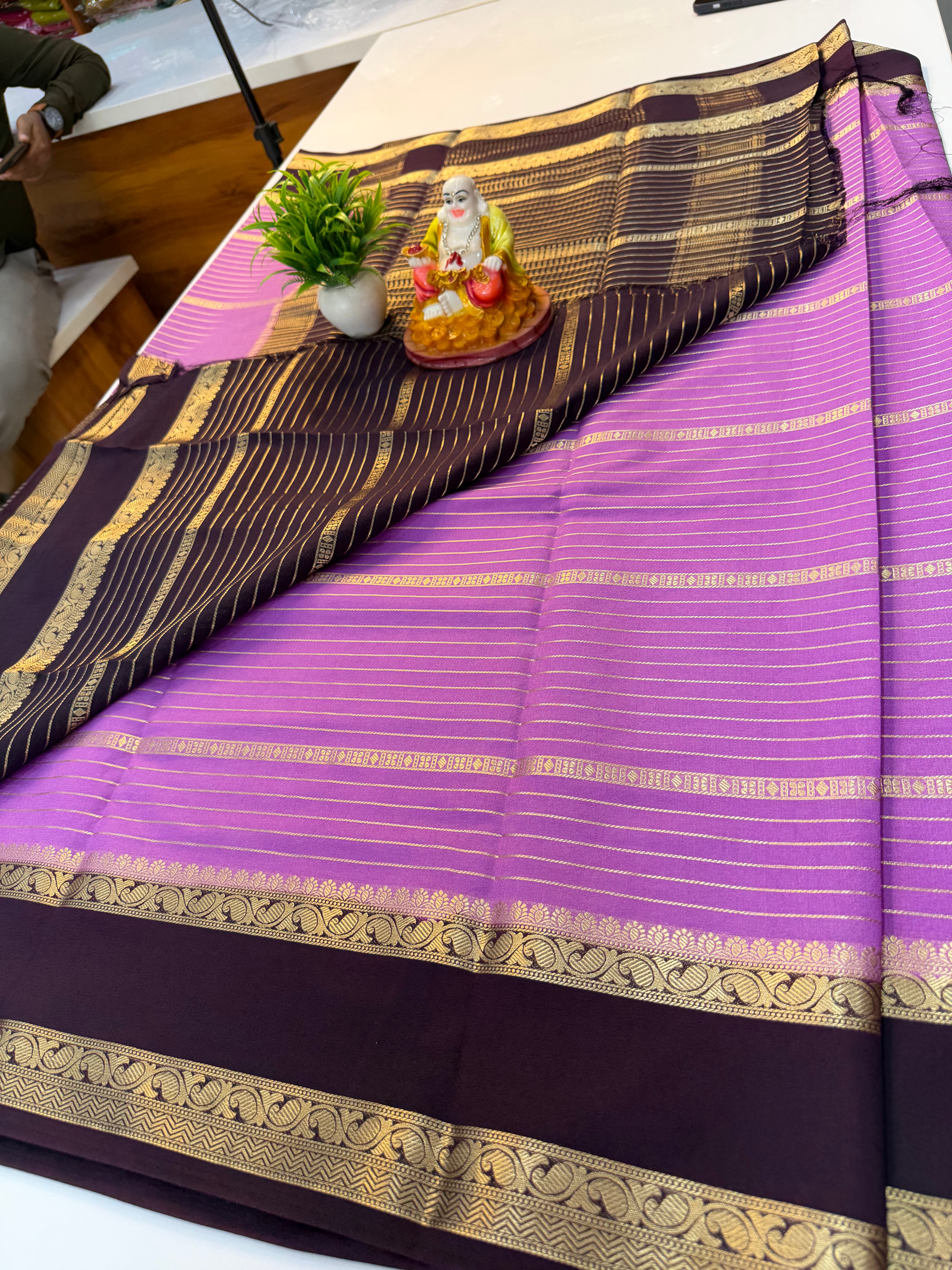 Mysore Crepe Silk Saree with contrast border and pallu…