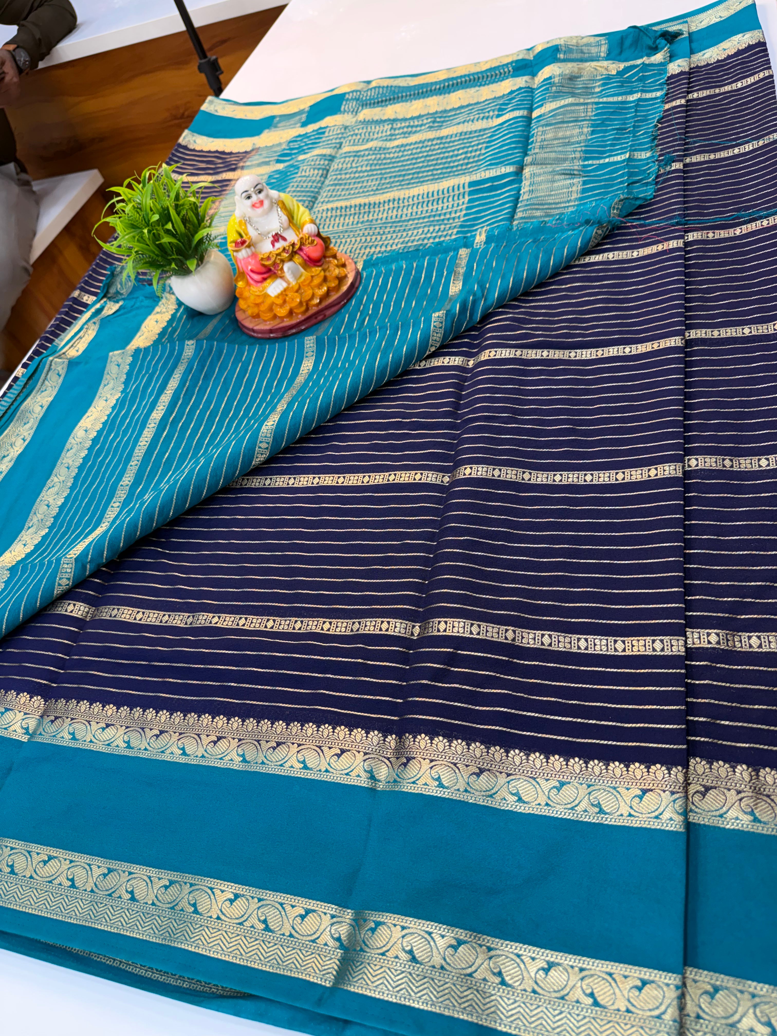 Mysore Crepe Silk Saree with contrast border and pallu…