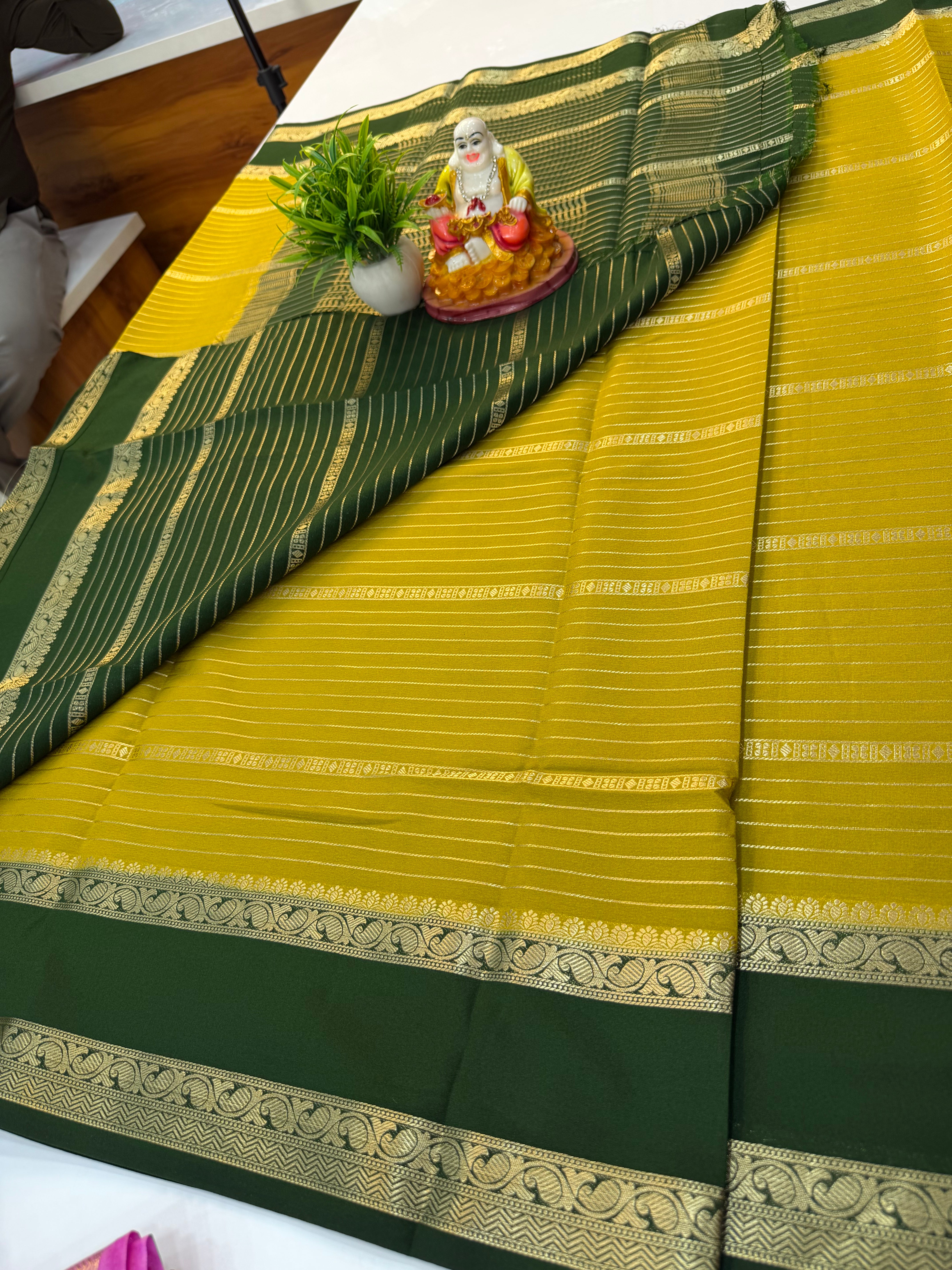 Mysore Crepe Silk Saree with contrast border and pallu…