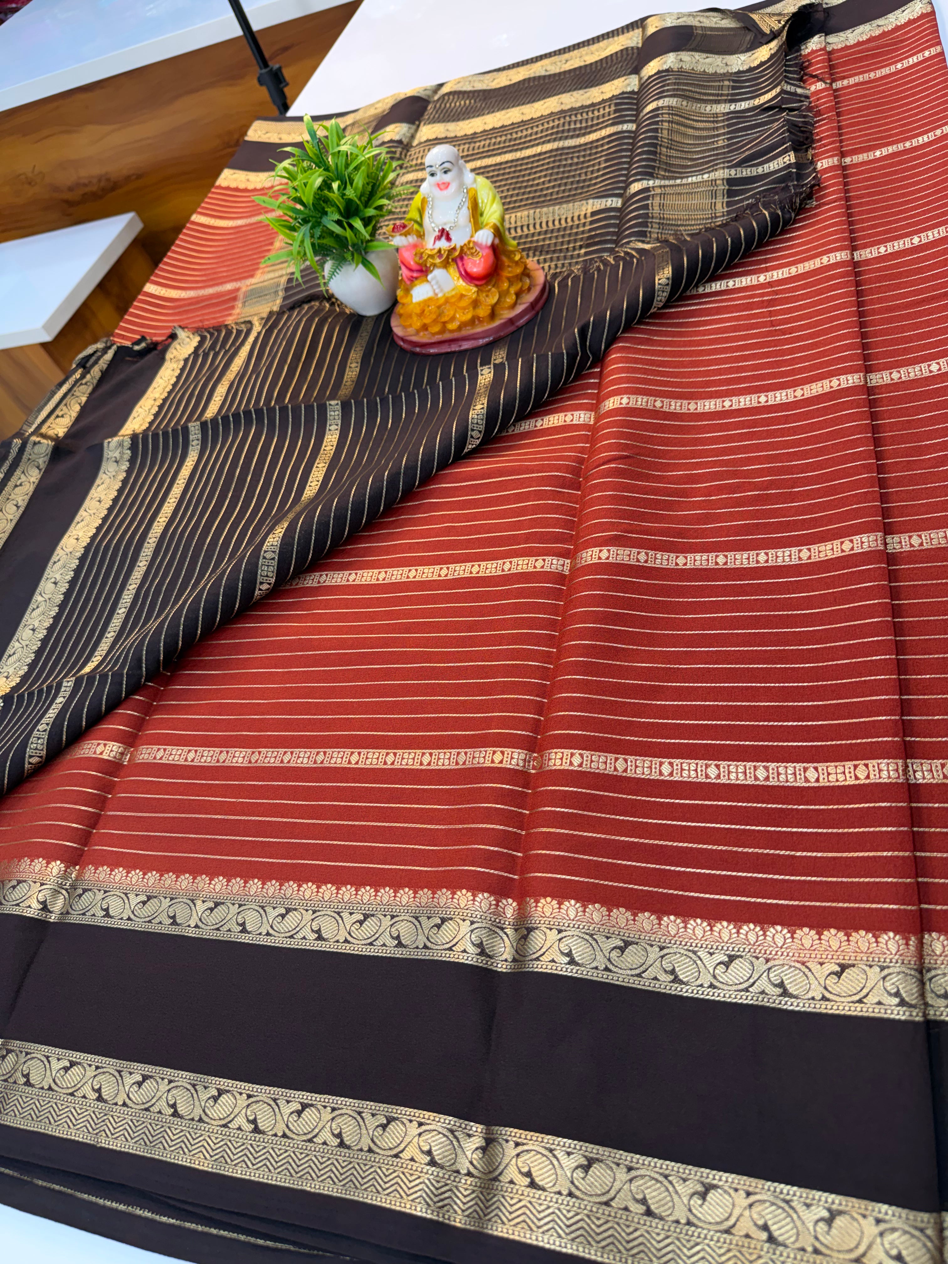 Mysore Crepe Silk Saree with contrast border and pallu…