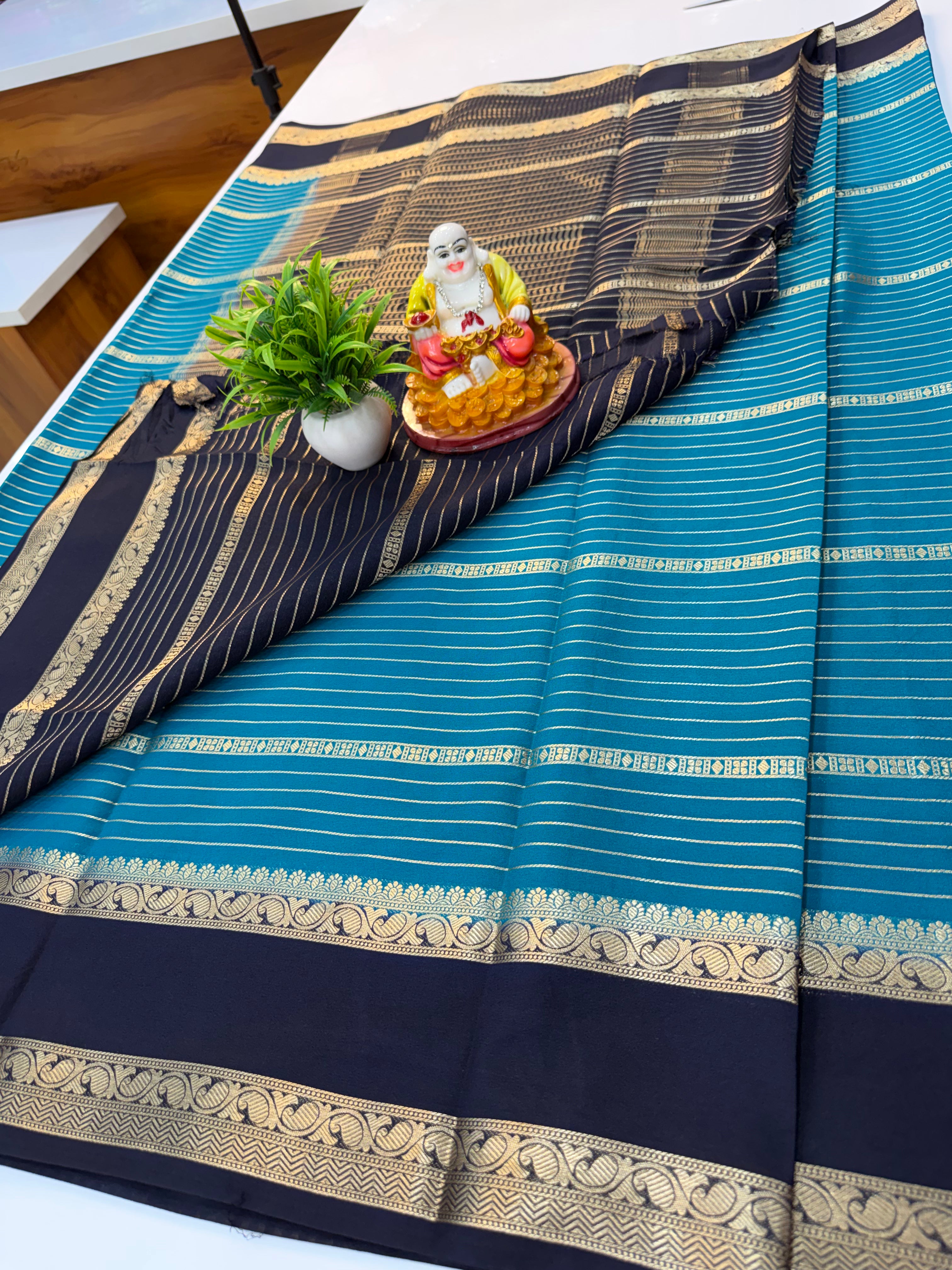 Mysore Crepe Silk Saree with contrast border and pallu…