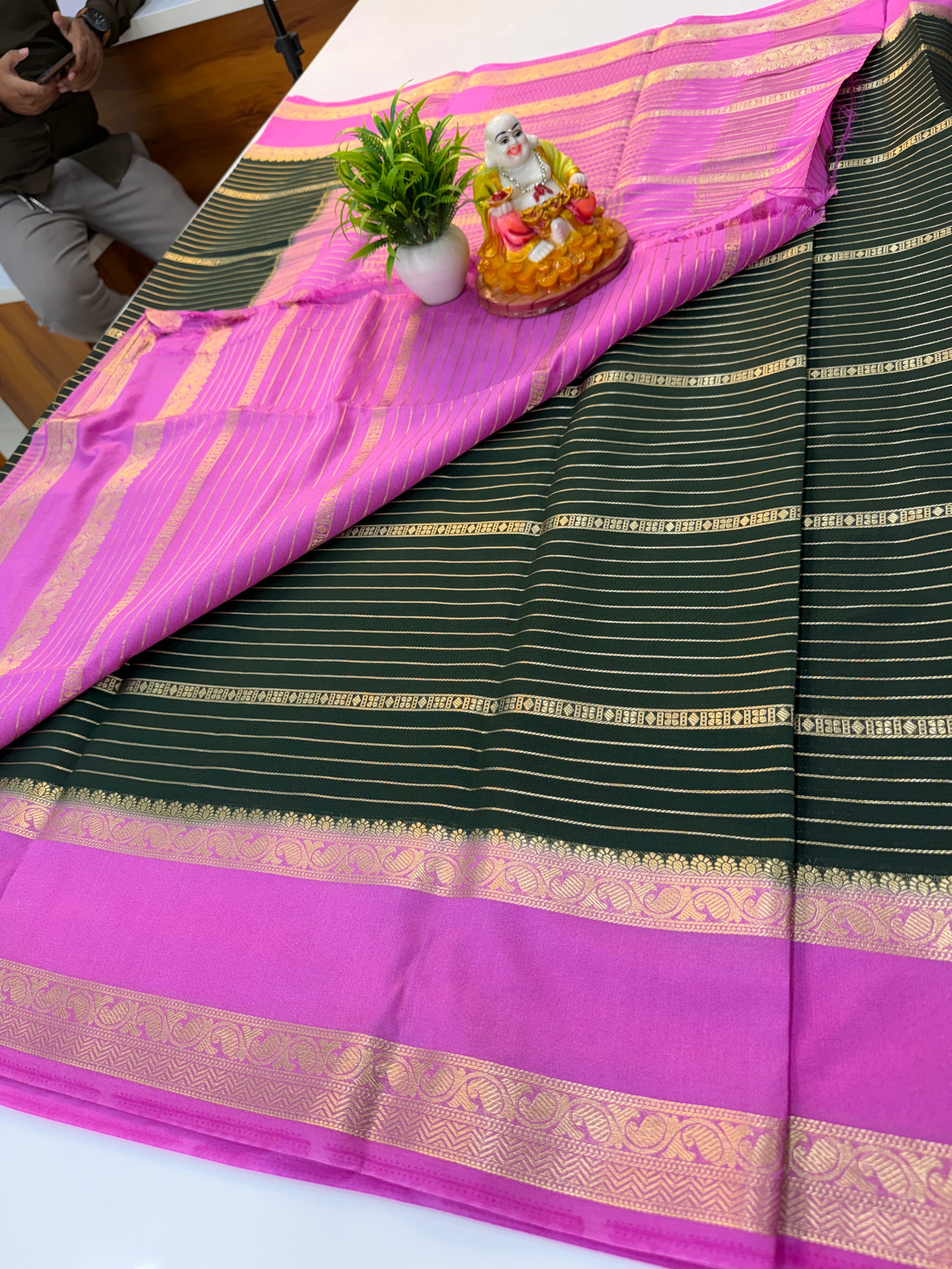 Mysore Crepe Silk Saree with contrast border and pallu…