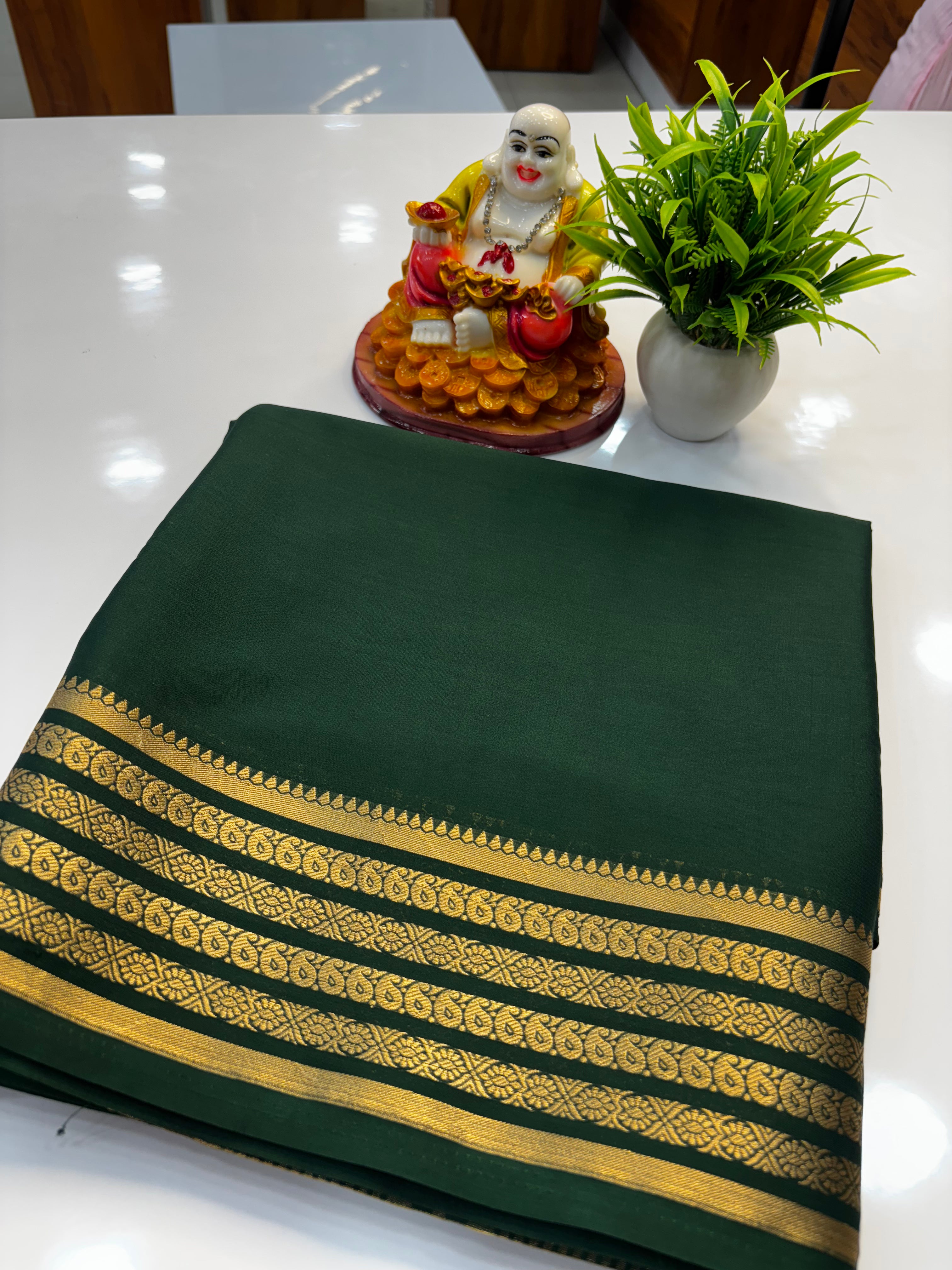 Premium Mysore Crepe Silk Saree with Mango Border | Padmavathi Silks and Sarees