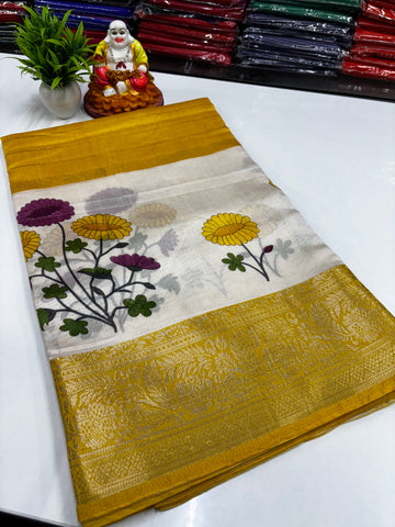 Dola Silk Saree with Elegant Flower Design & Butta Blouse