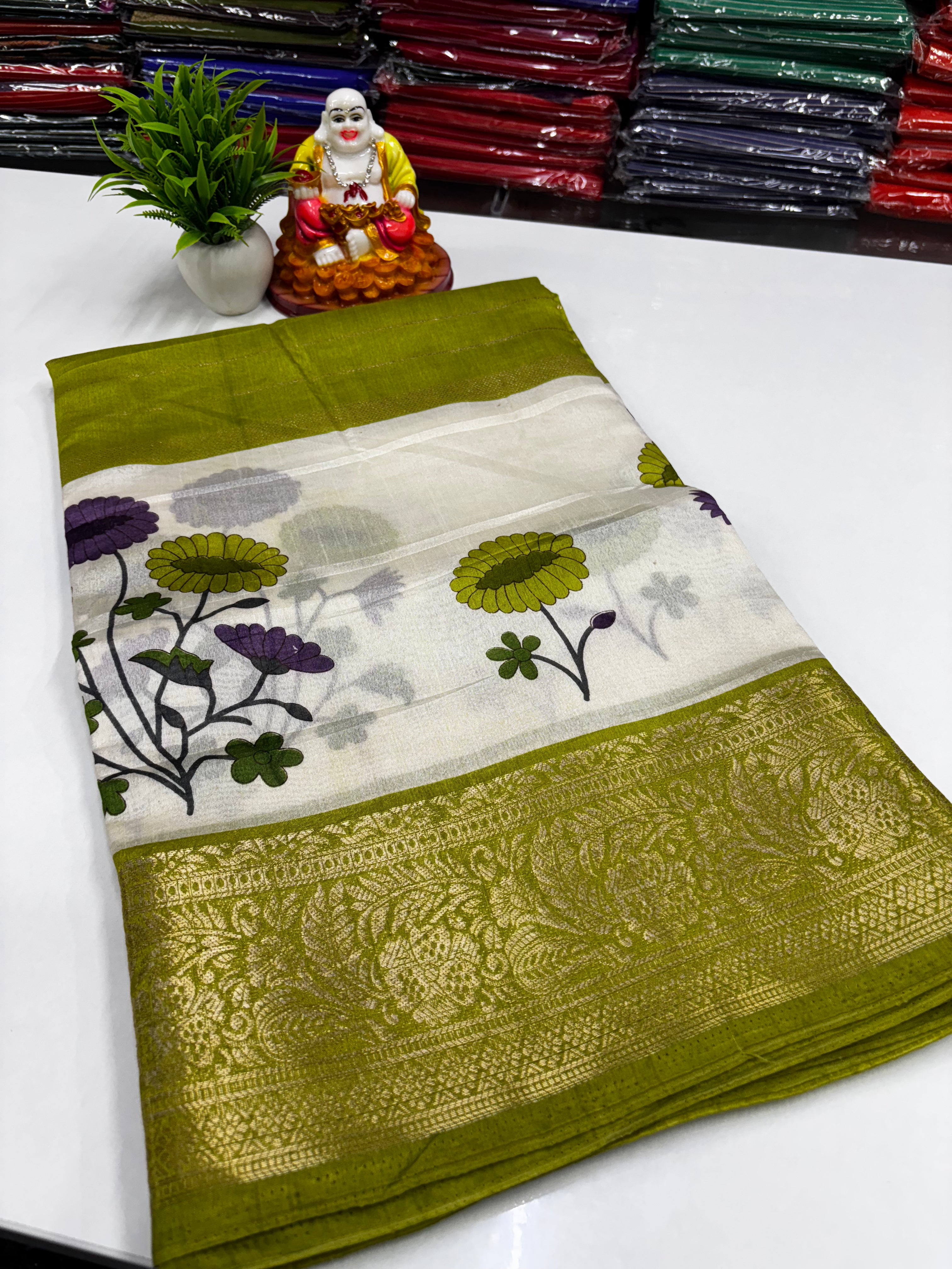Dola Silk Saree with Elegant Flower Design & Butta Blouse