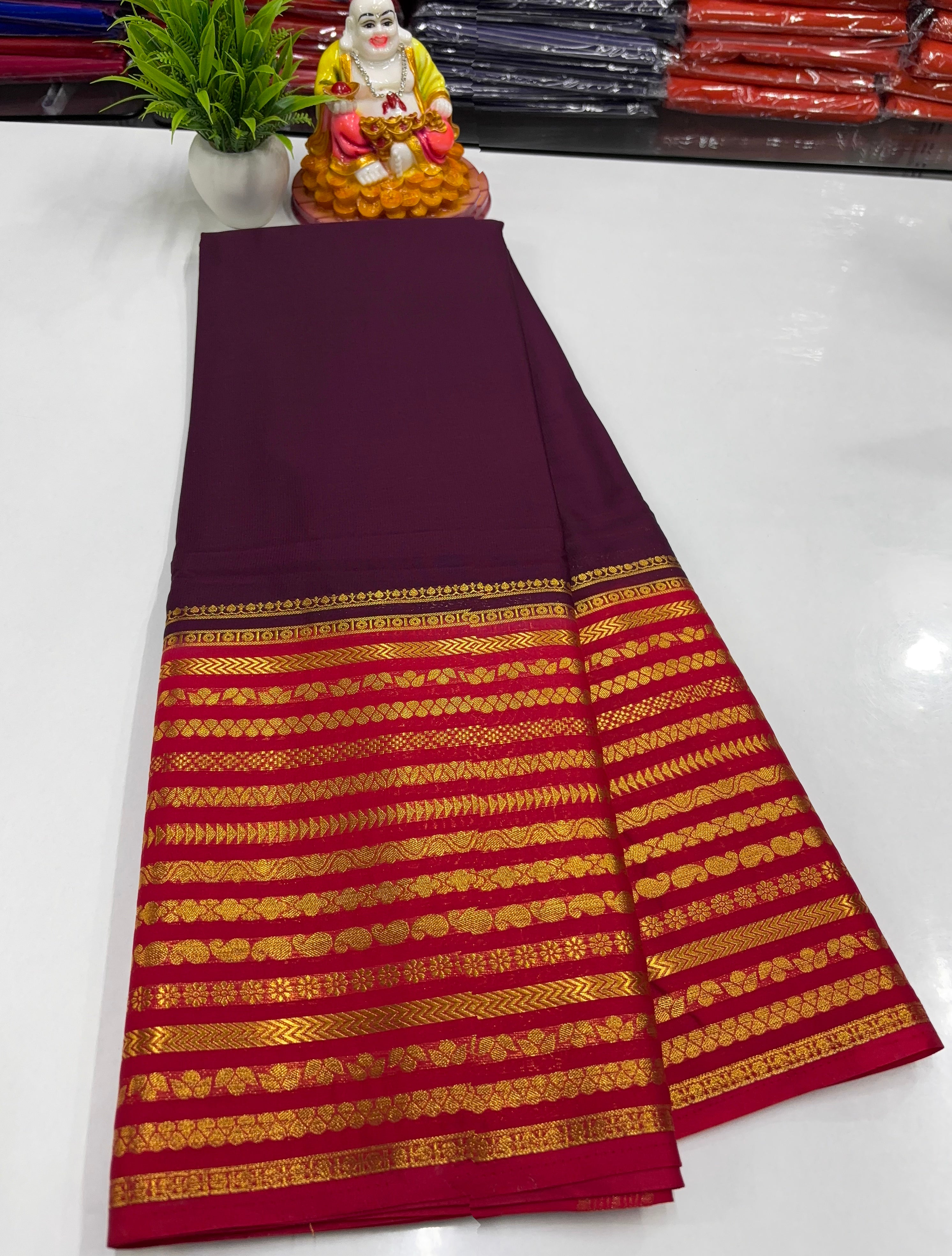 Mysore Crepe Silk Saree with Chit Pallu & Contrast Border
