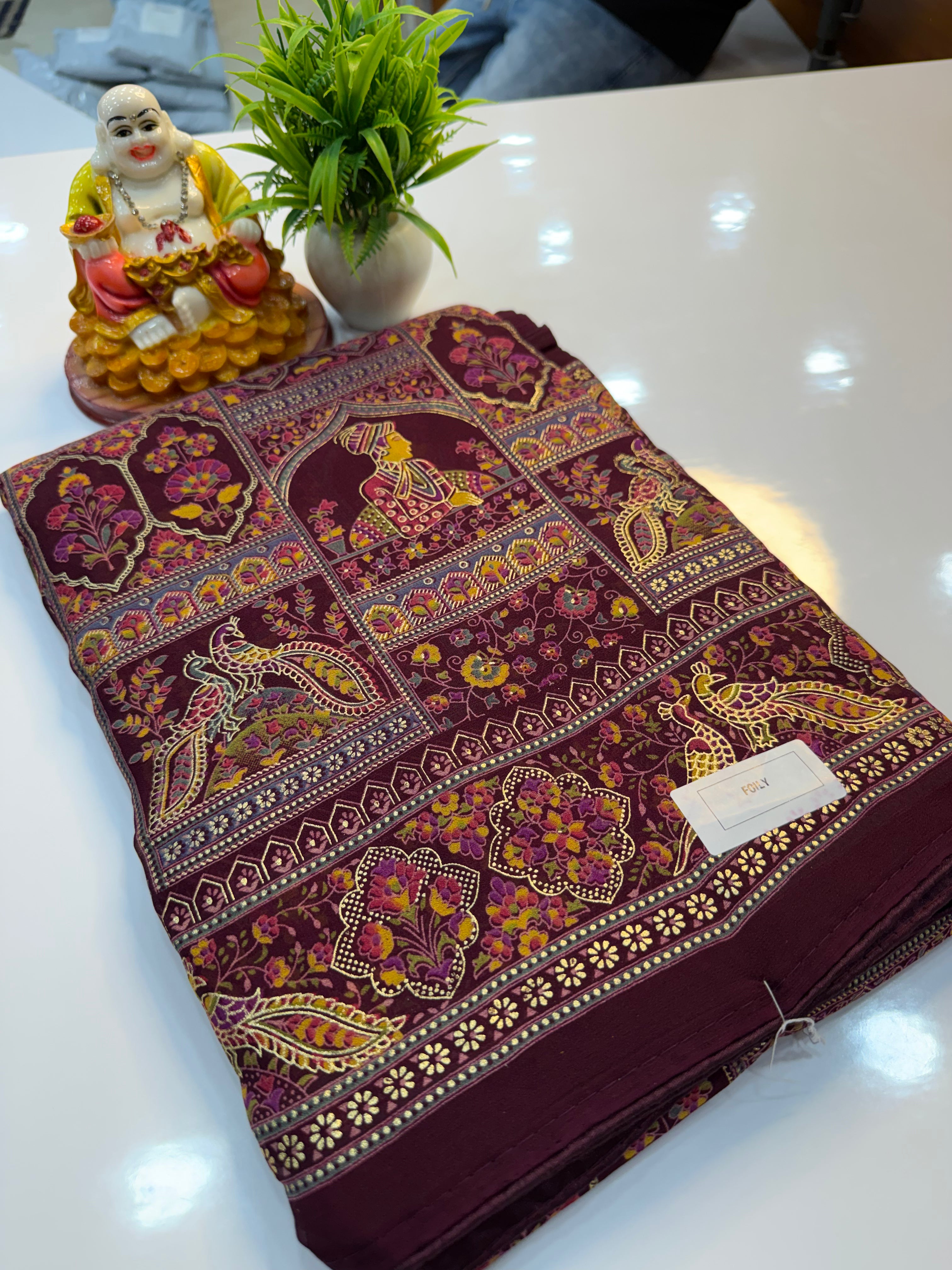 Premium Georgette Saree with Kalamkari Design & Butta Blouse | Padmavathi Silks and Sarees