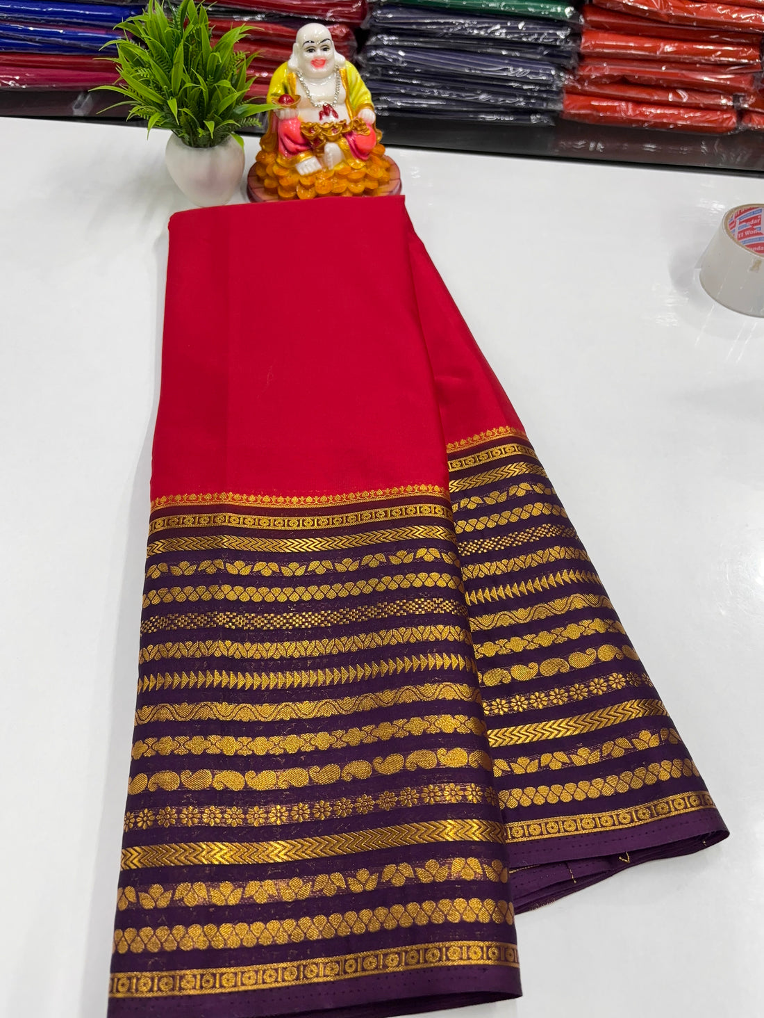 Mysore Crepe Silk Saree with Chit Pallu & Contrast Border