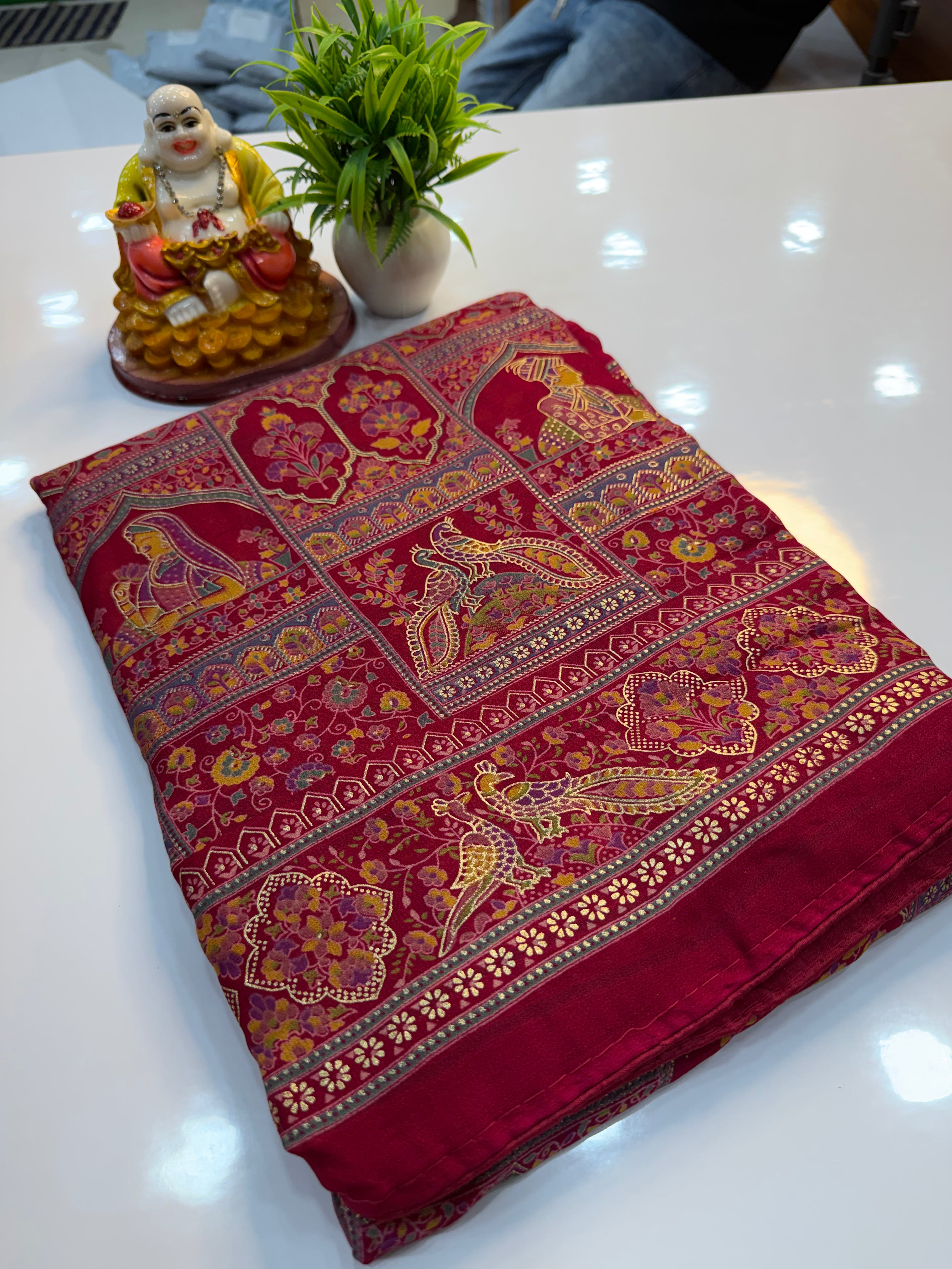 Premium Georgette Saree with Kalamkari Design & Butta Blouse | Padmavathi Silks and Sarees