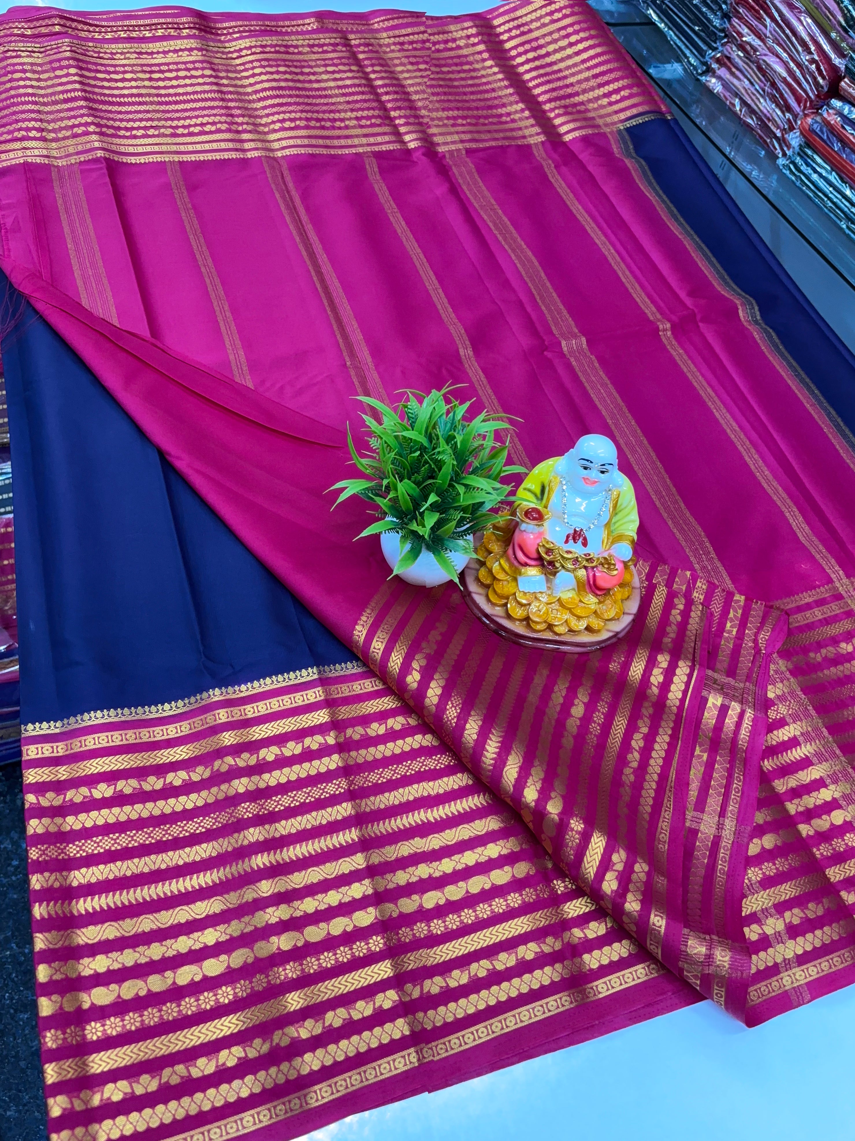 Mysore Crepe Silk Saree with Chit Pallu & Contrast Border