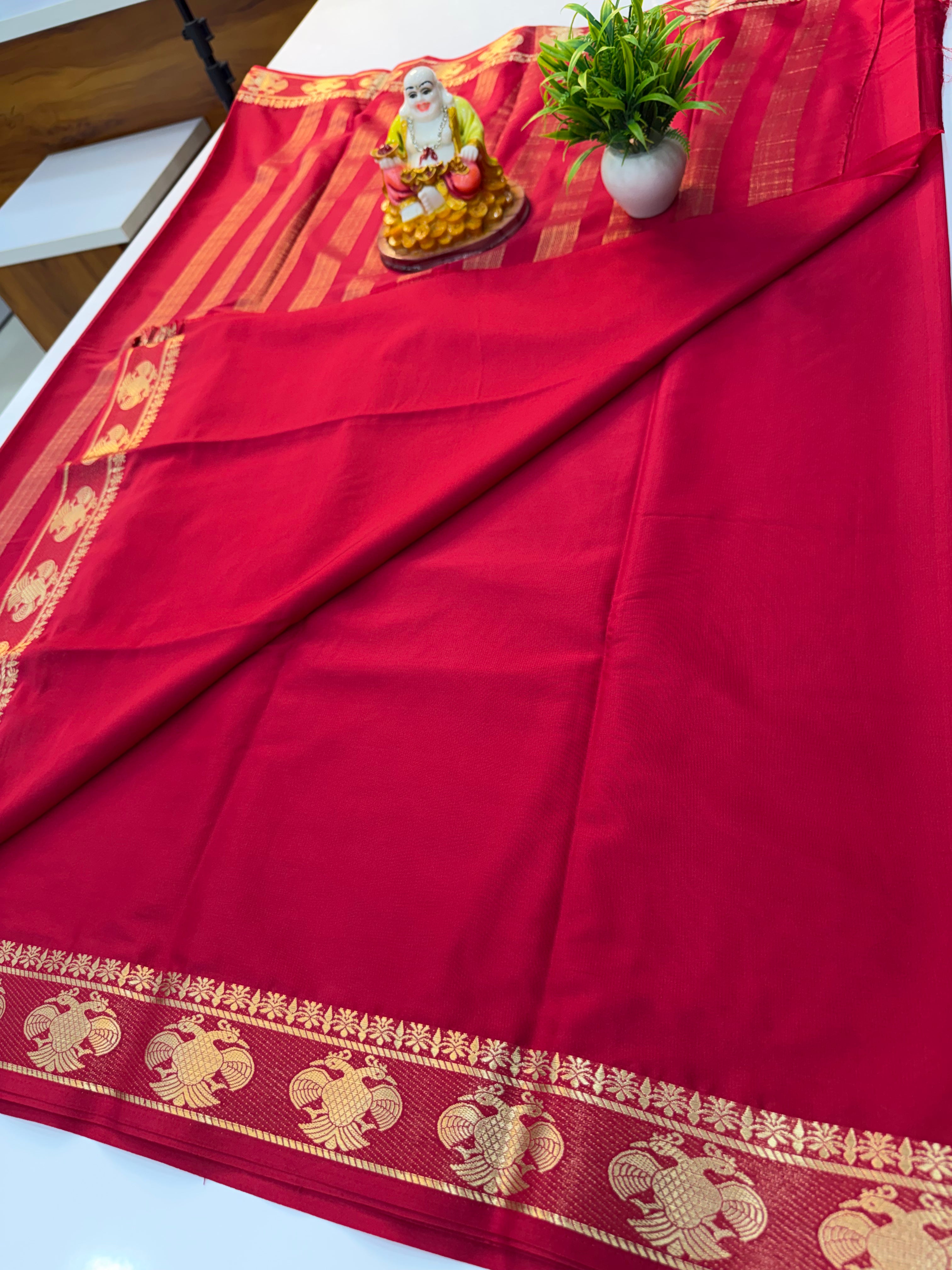 Mysore Crepe Silk Saree with Ganda Berunda Border | Beautiful Pallu & Self Blouse…