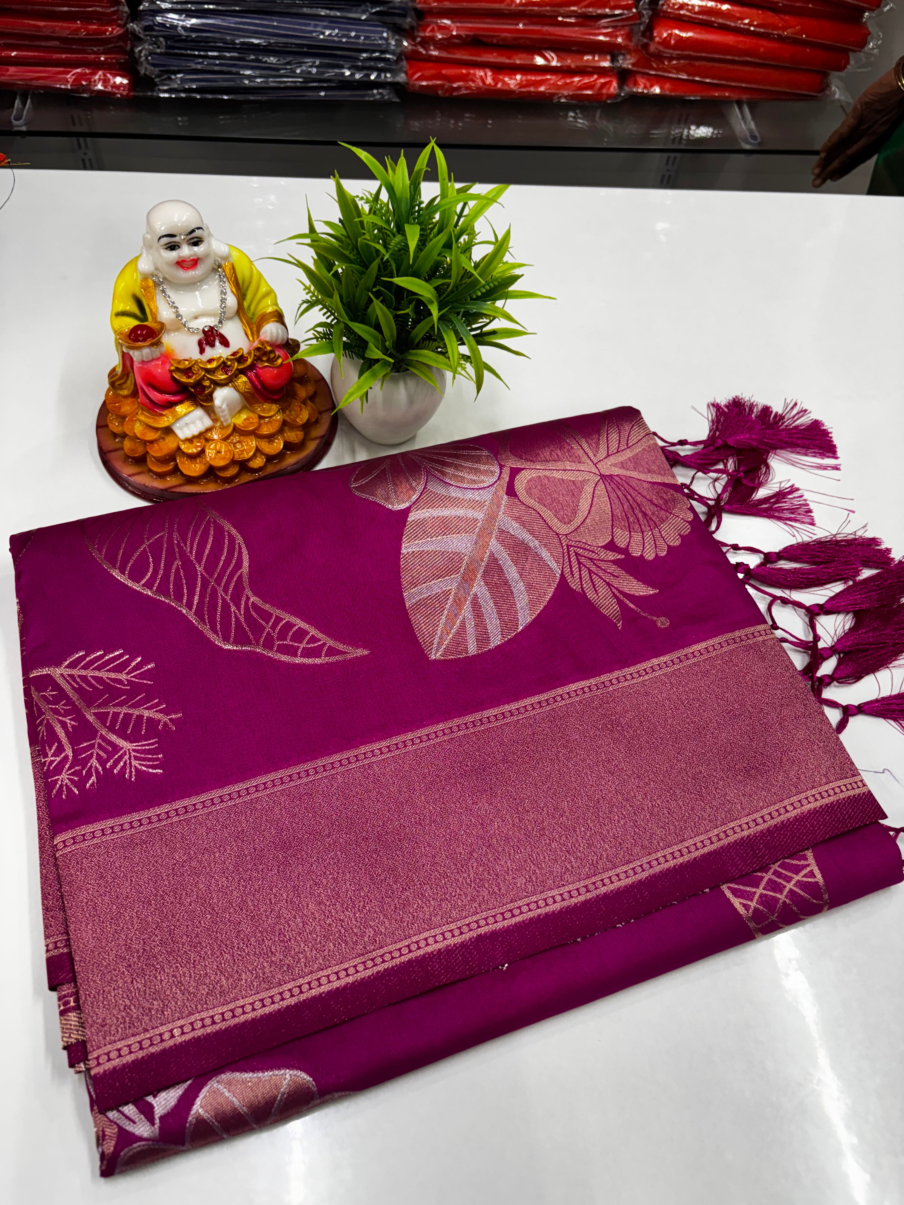 Elegant Satin Floral Saree with Rich Pallu — Premium Padsmavathi Silks & Sarees