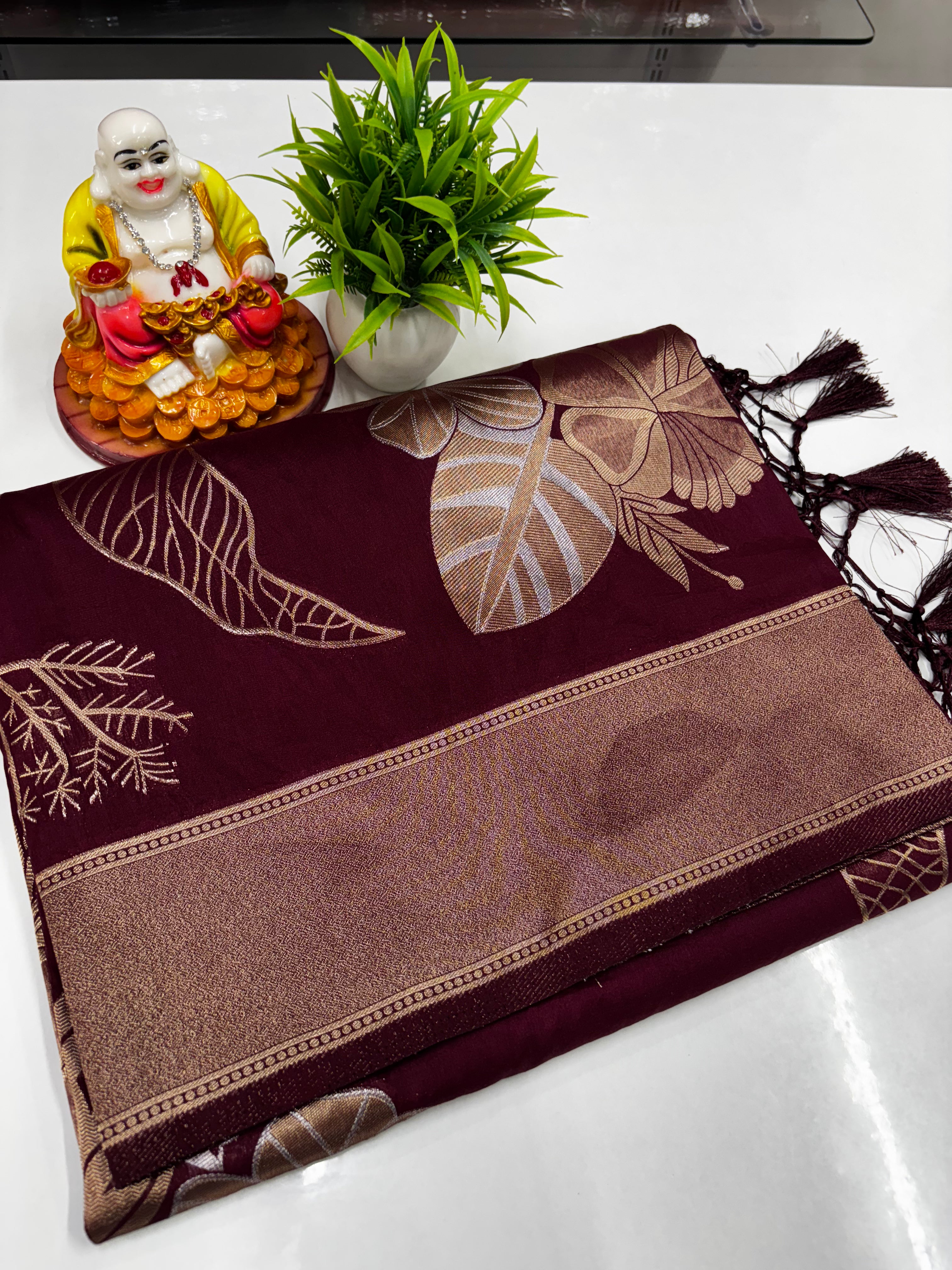 Elegant Satin Floral Saree with Rich Pallu — Premium Padsmavathi Silks & Sarees