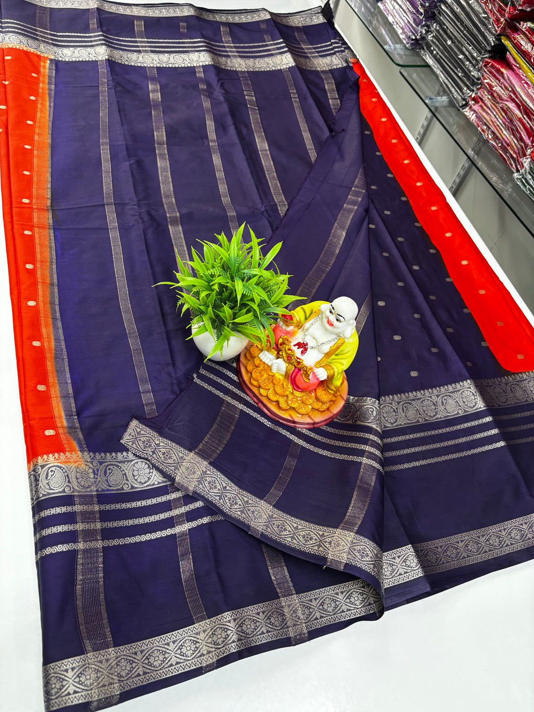 Mysore Crepe Silk Saree with Beautiful Buttas &amp; Chit Pallu