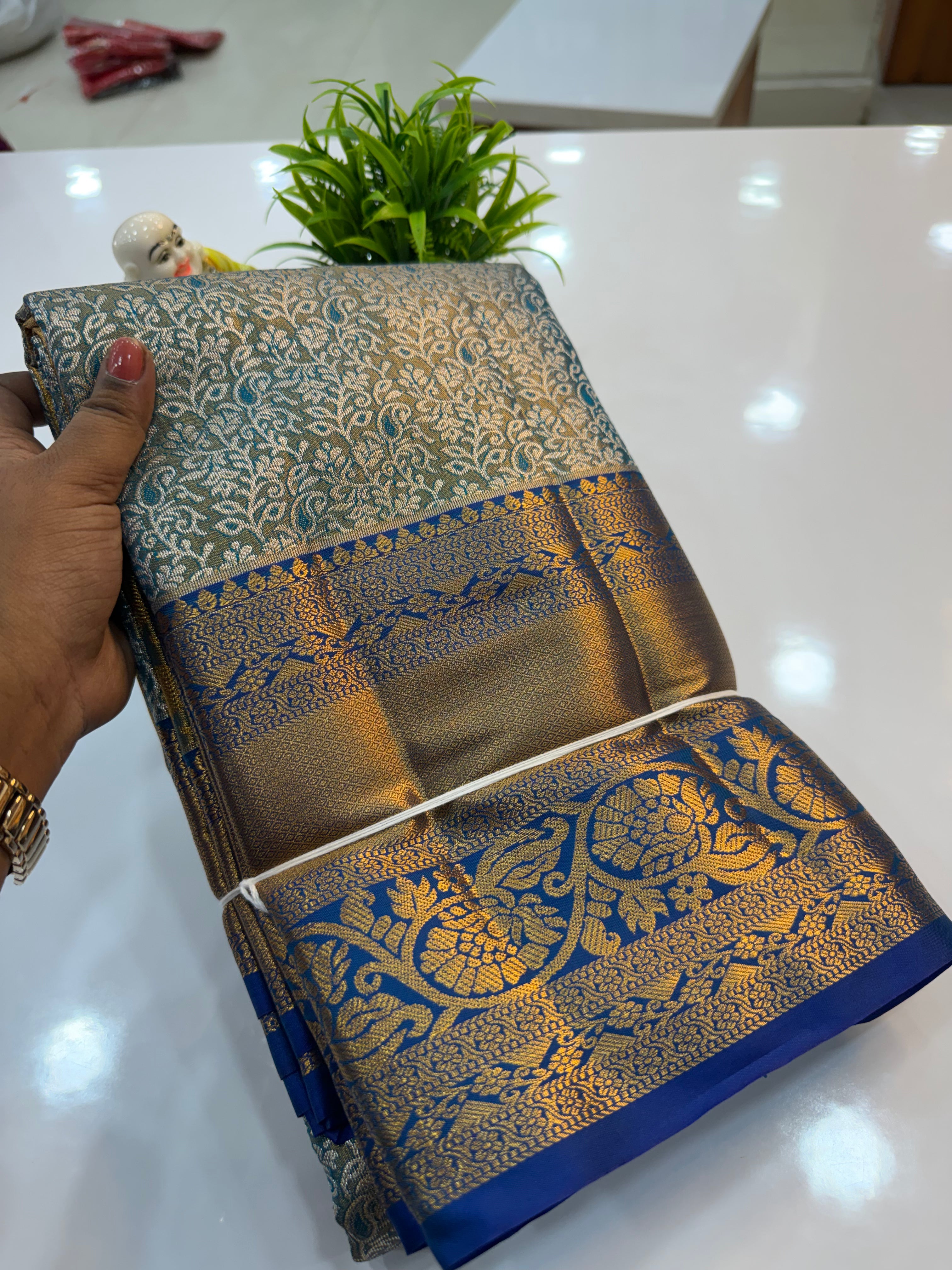Premium Semi Kanjeevaram Tissue Saree with Rich Pallu & Brocade Blouse