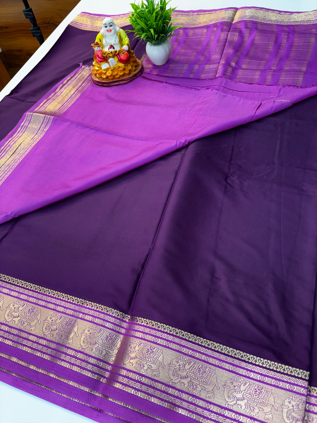 Premium Mysore Crepe Silk Saree with Elephant Border & Chit Pallu