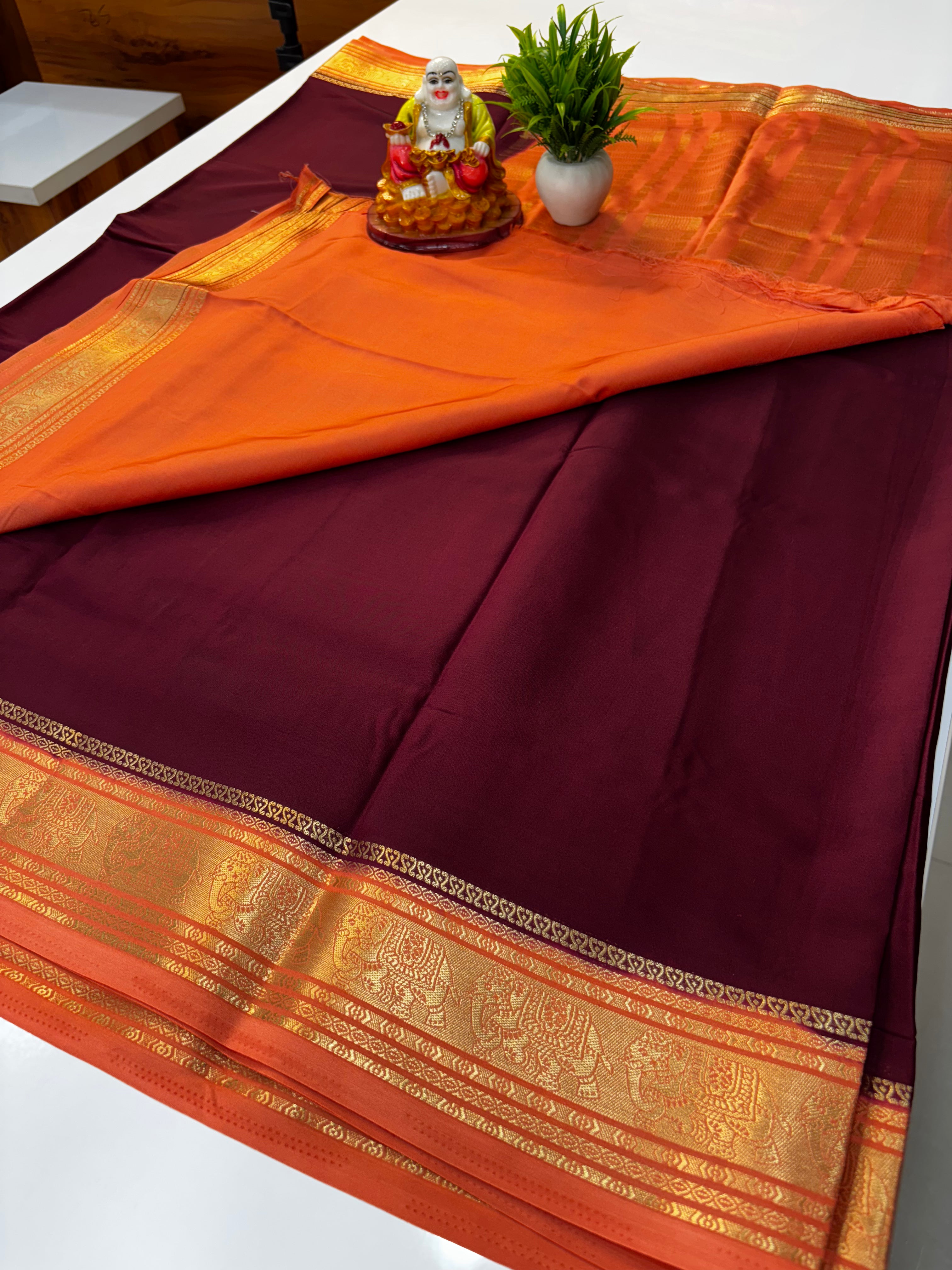 Premium Mysore Crepe Silk Saree with Elephant Border & Chit Pallu