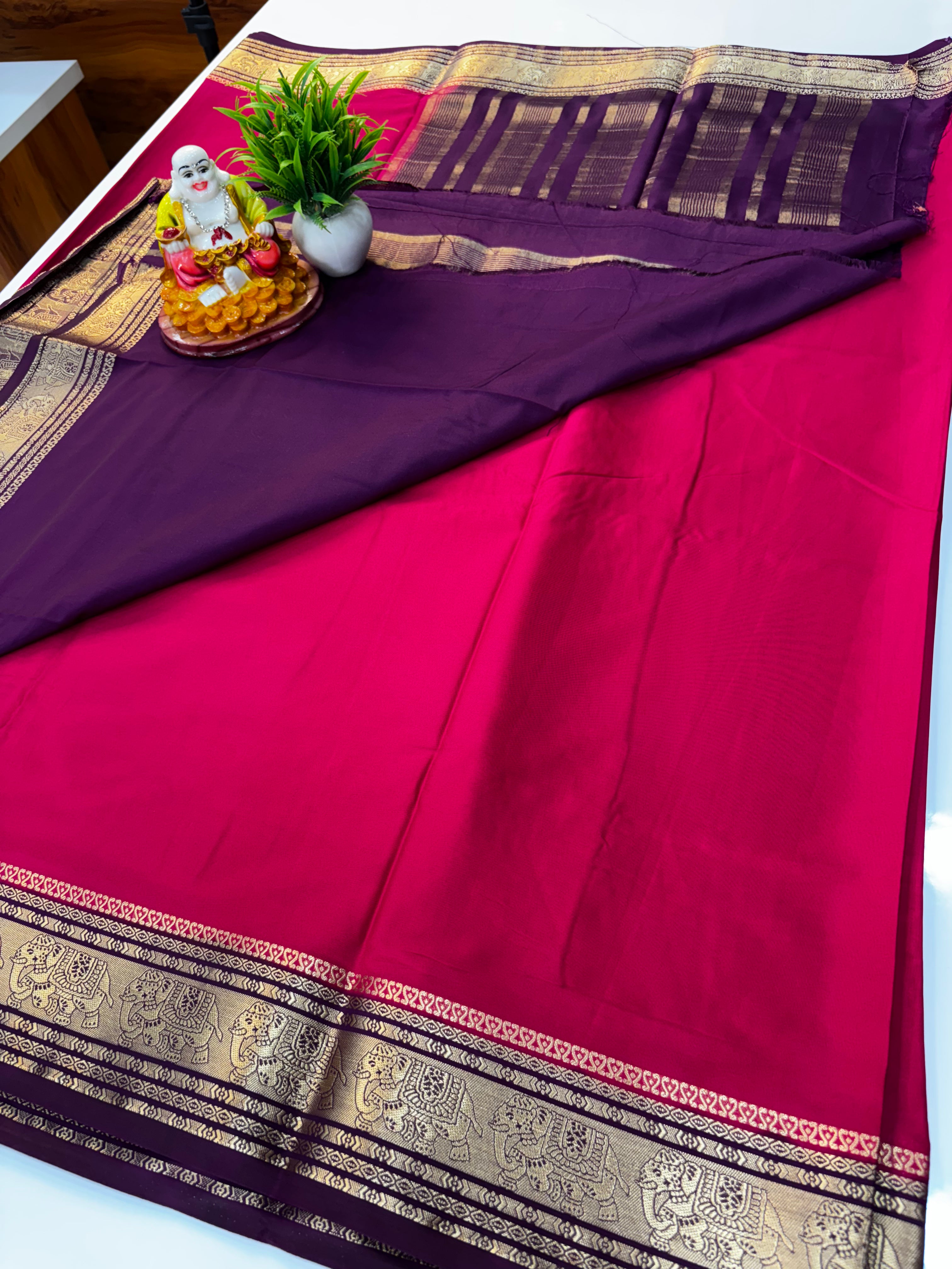 Premium Mysore Crepe Silk Saree with Elephant Border & Chit Pallu