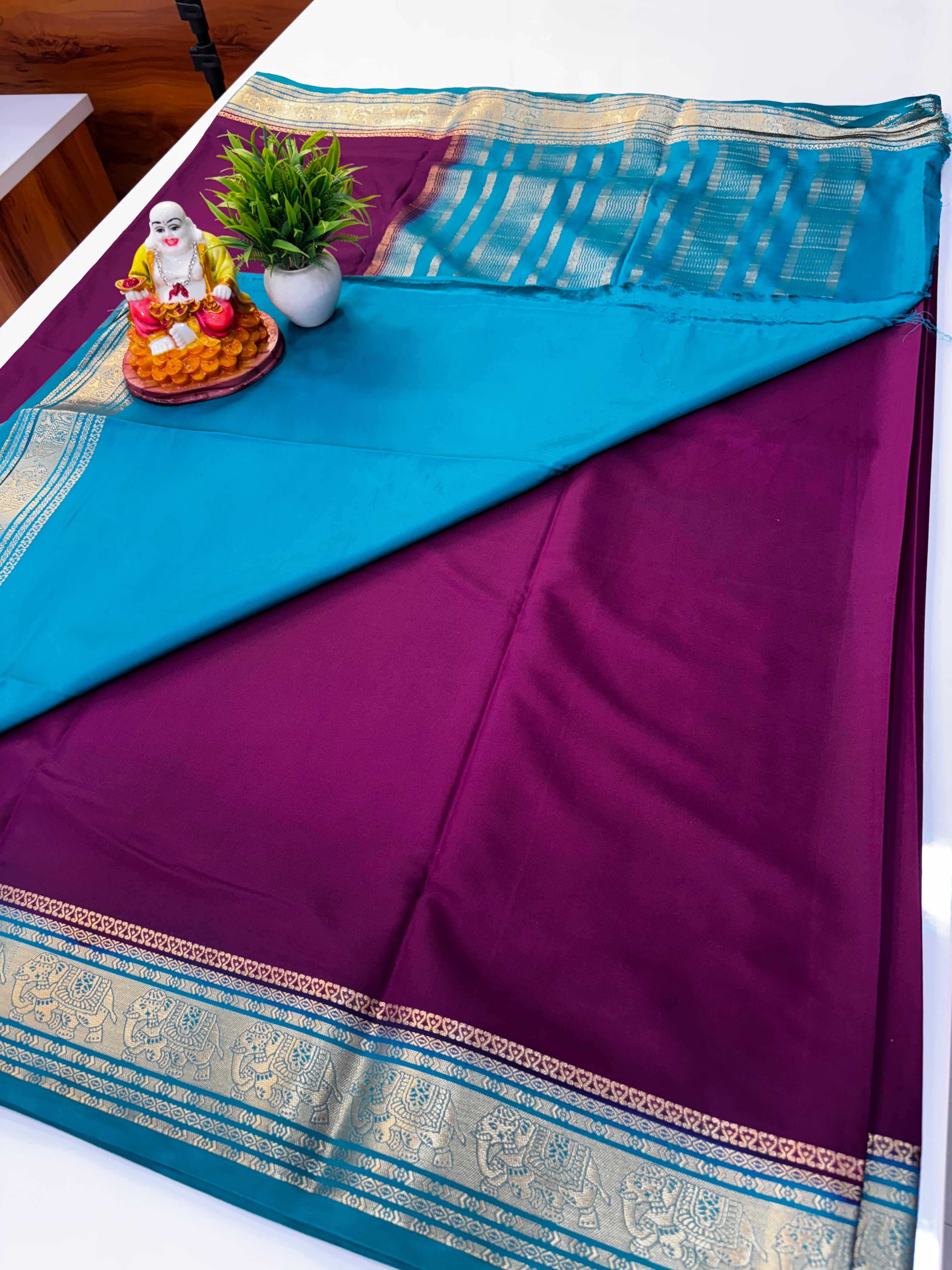 Premium Mysore Crepe Silk Saree with Elephant Border & Chit Pallu
