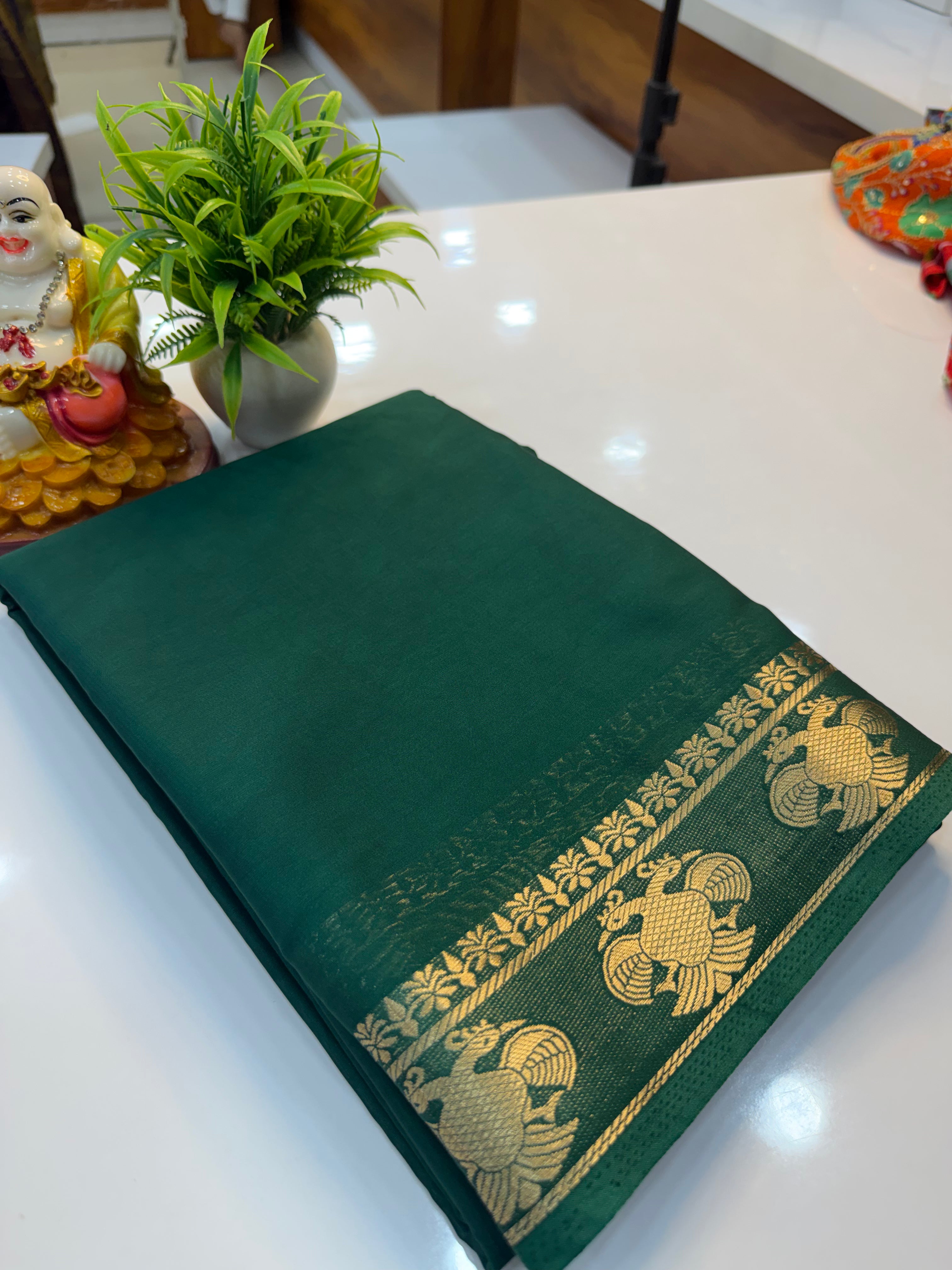 Mysore Crepe Silk Saree with Ganda Berunda Border | Beautiful Pallu & Self Blouse…