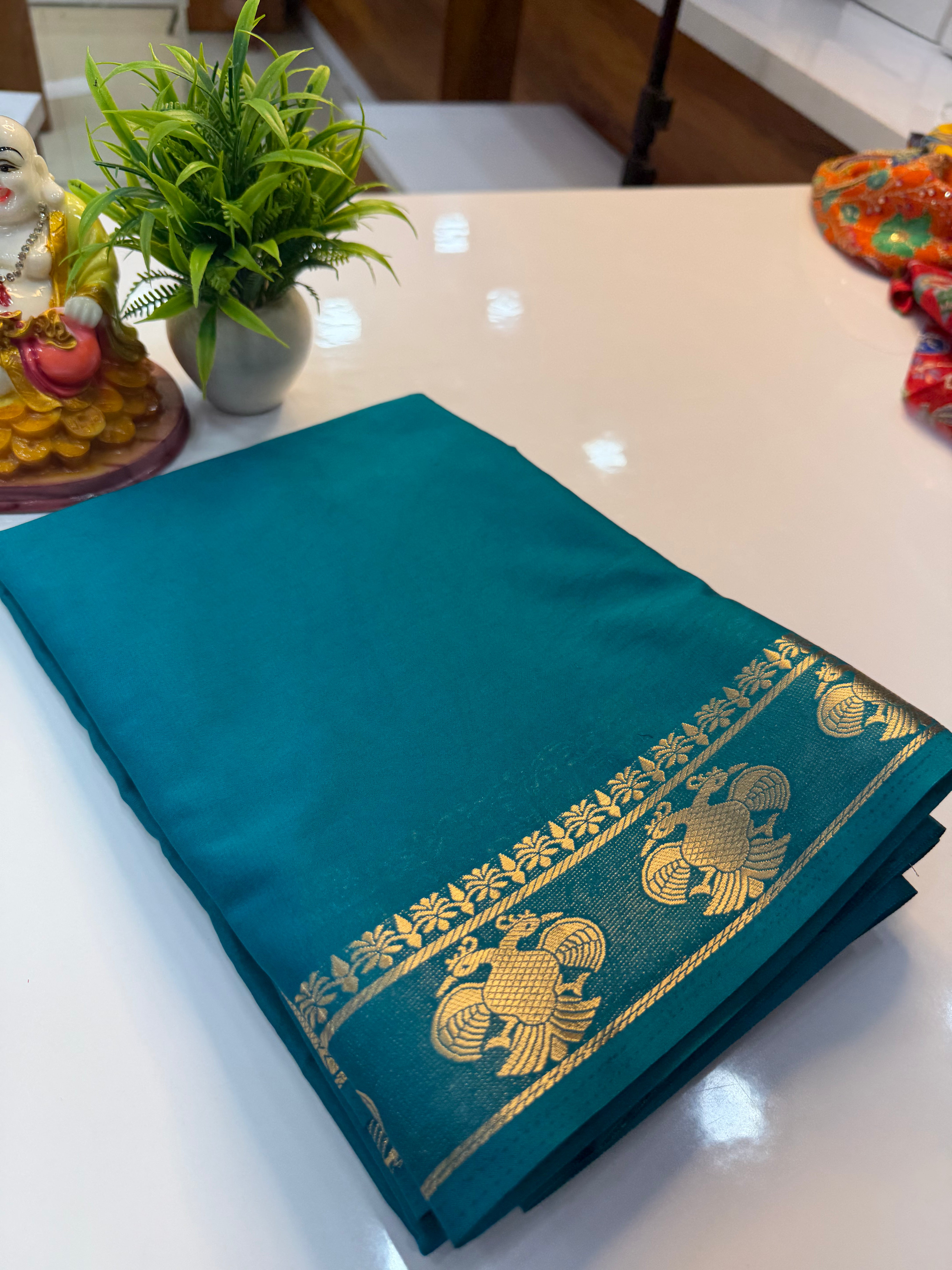 Mysore Crepe Silk Saree with Ganda Berunda Border | Beautiful Pallu & Self Blouse…
