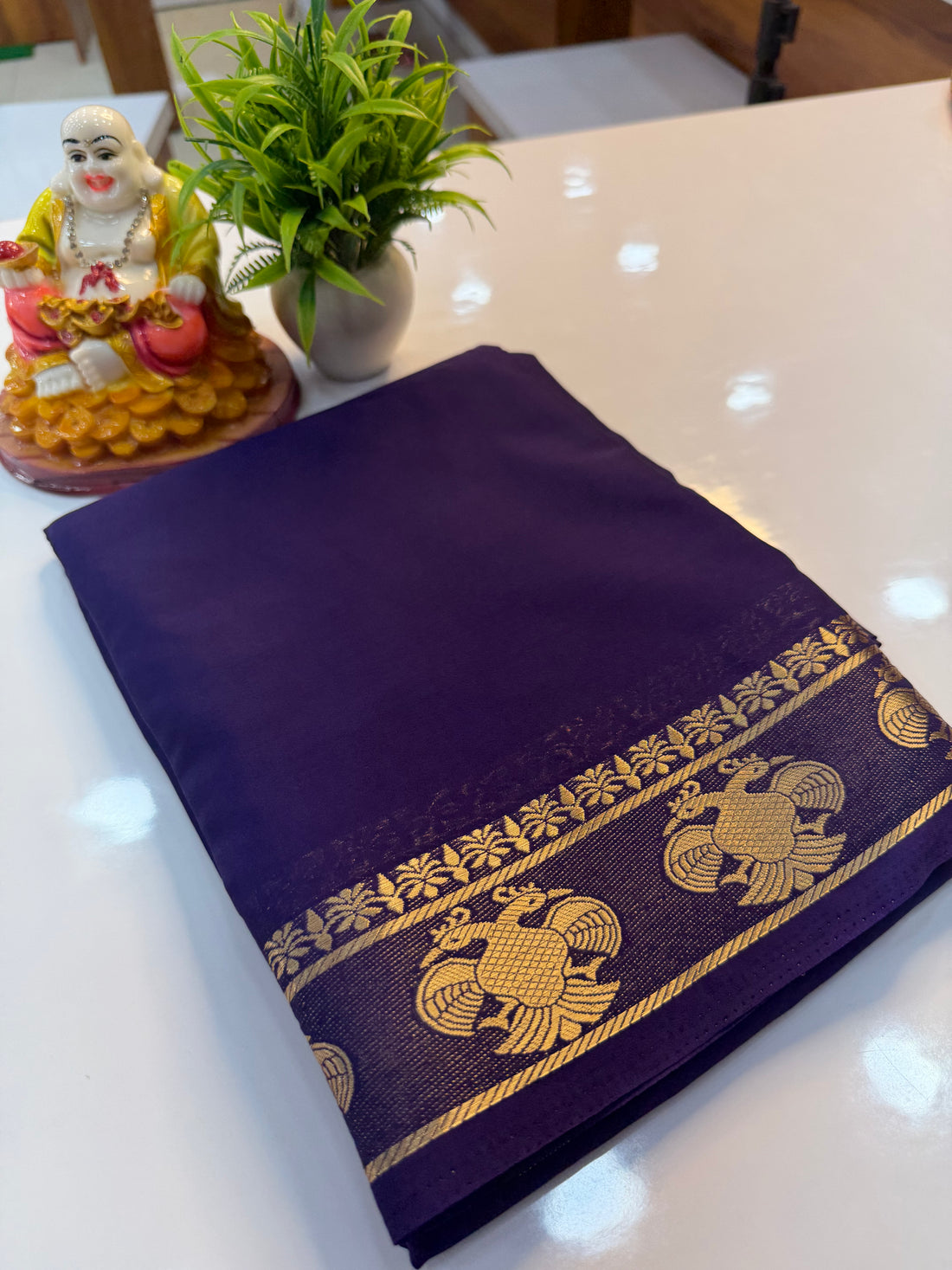 Mysore Crepe Silk Saree with Ganda Berunda Border | Beautiful Pallu & Self Blouse…