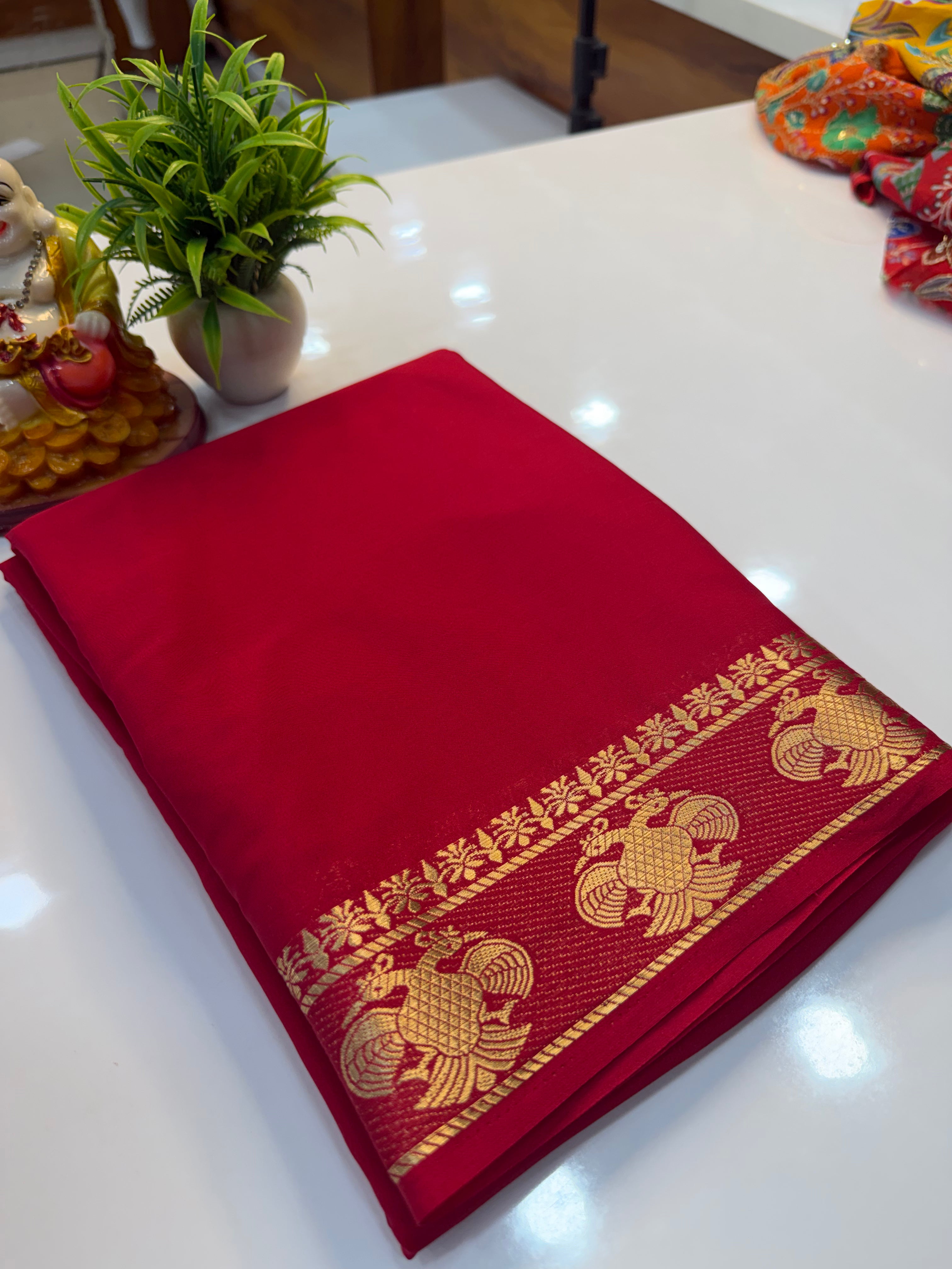 Mysore Crepe Silk Saree with Ganda Berunda Border | Beautiful Pallu & Self Blouse…