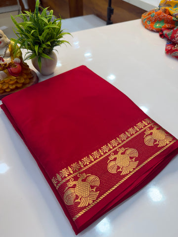 Mysore Crepe Silk Saree with Ganda Berunda Border | Beautiful Pallu & Self Blouse…