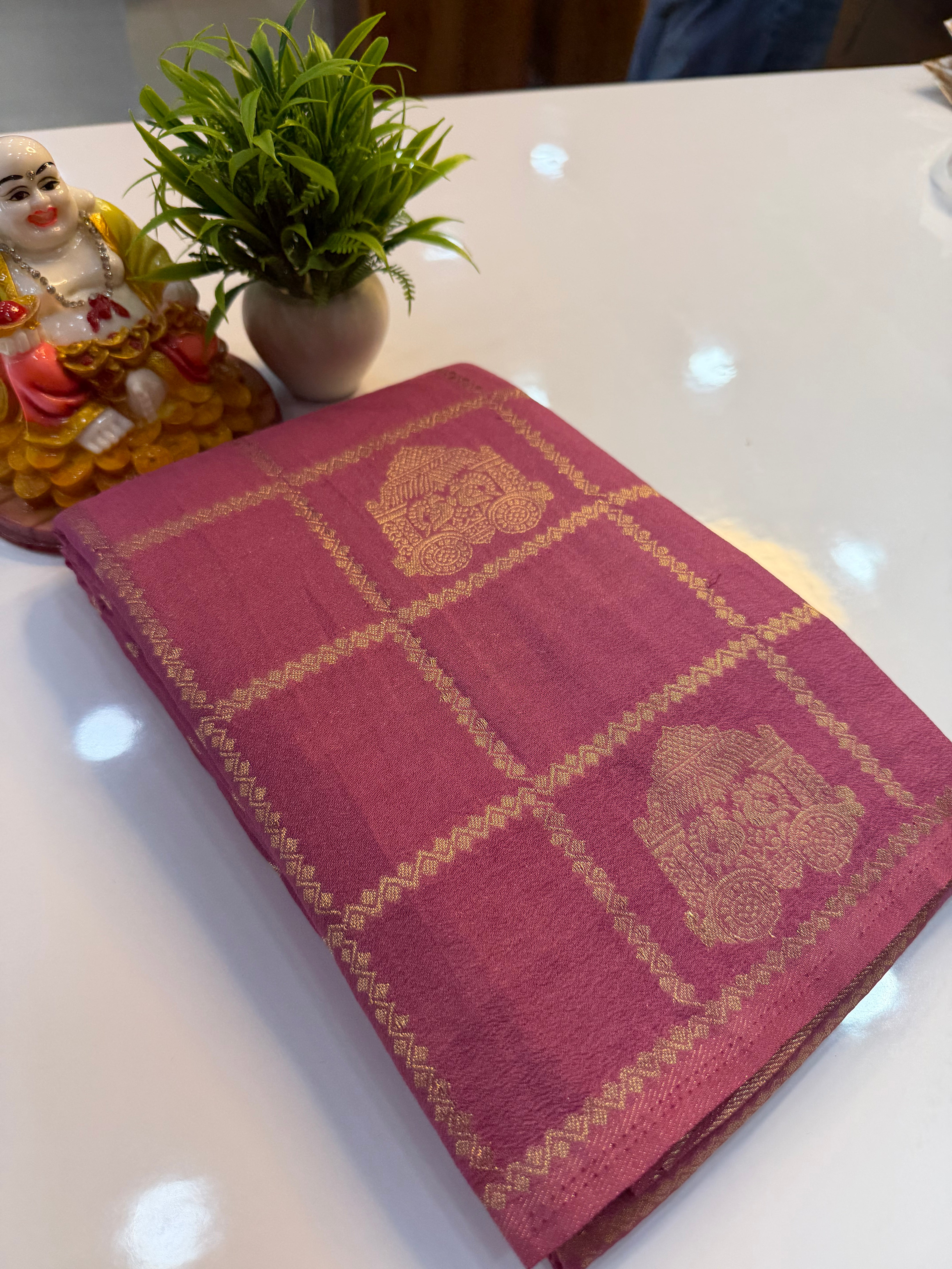 Georgette Saree with Checks & Peacock Design | Rich Pallu | Elegant Party Wear | Padmavathi Silks and Sarees…