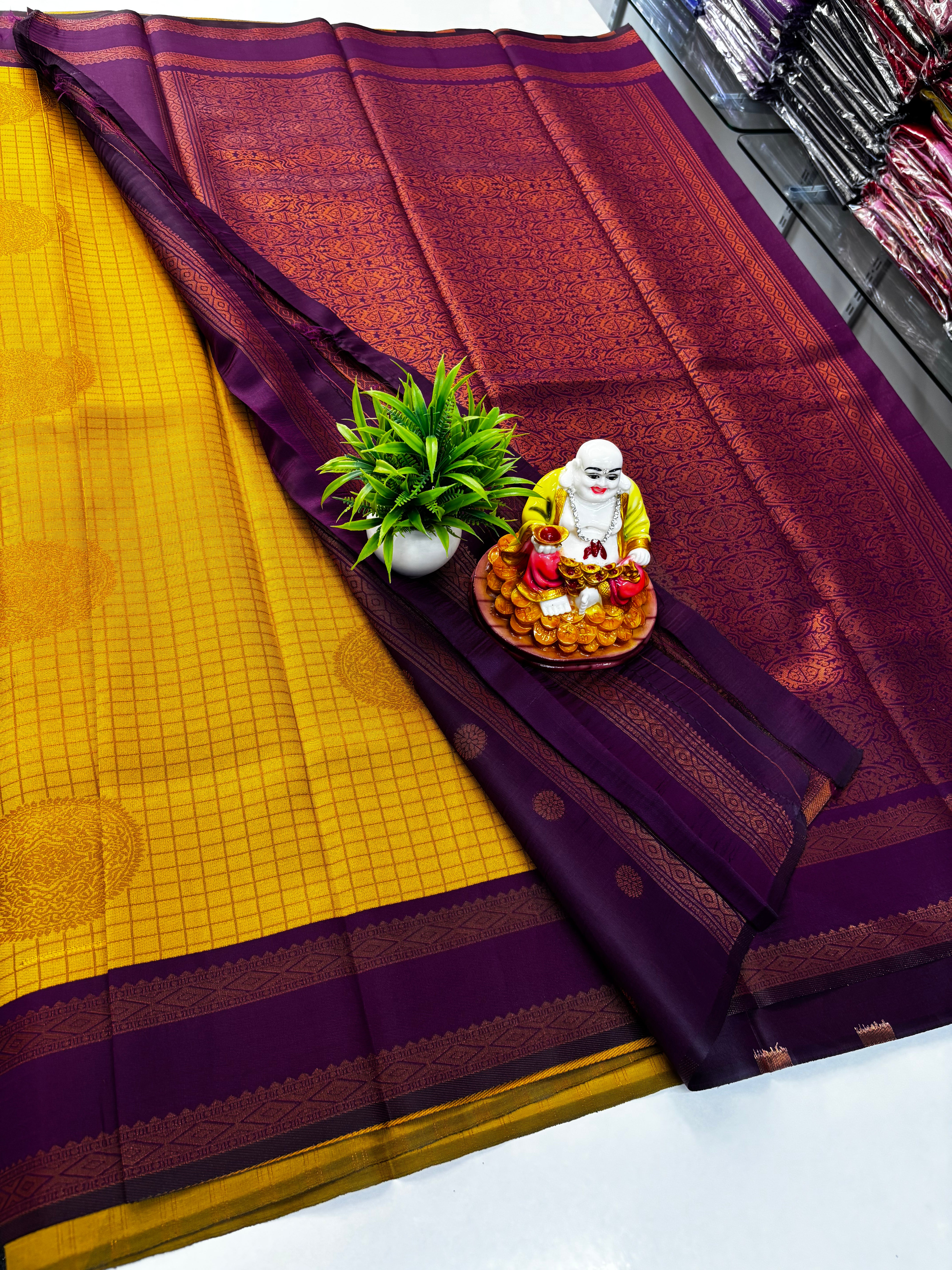 ✨ Semi Silk Saree with Beautiful Chex Pattern & Rich Pallu ✨