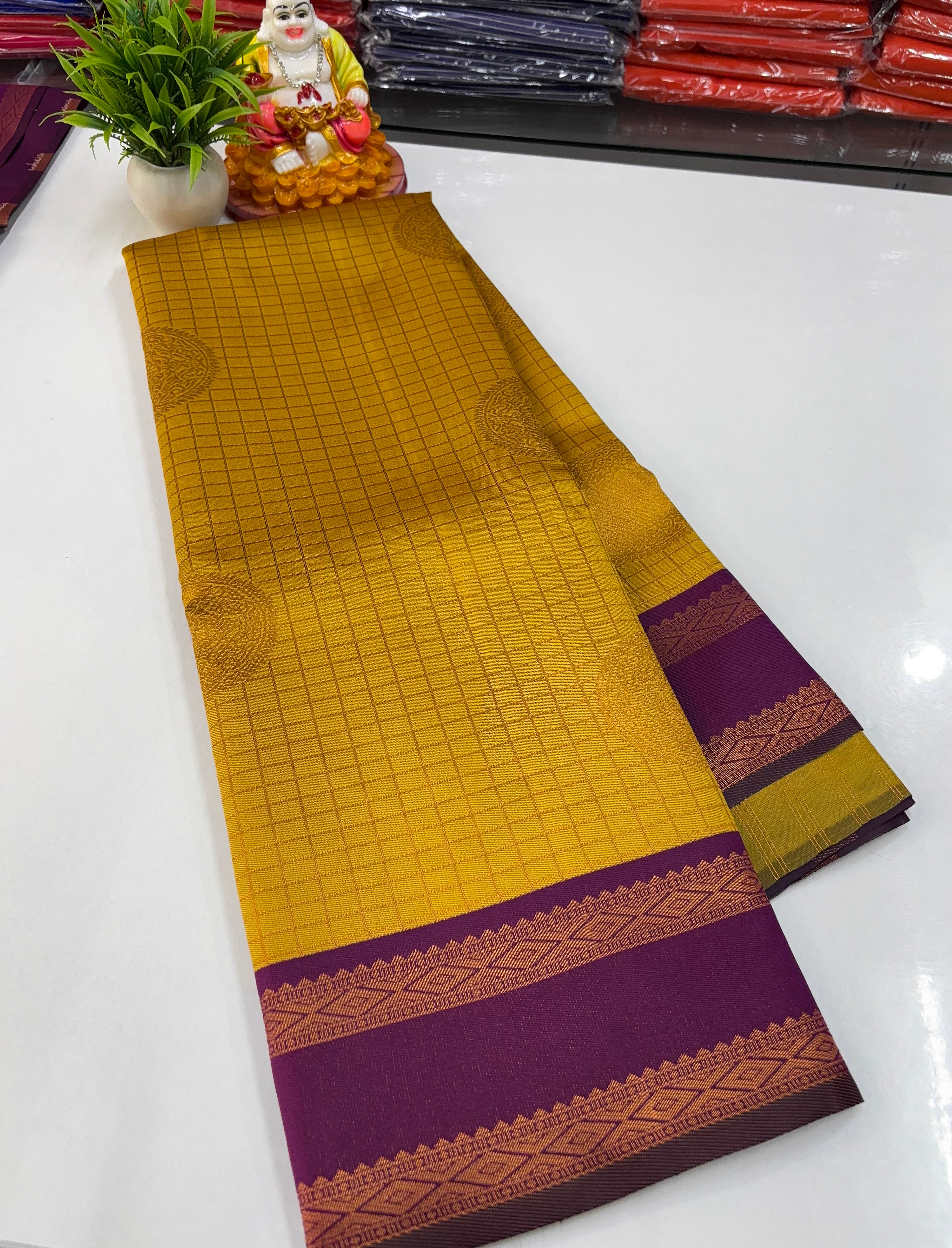 ✨ Semi Silk Saree with Beautiful Chex Pattern & Rich Pallu ✨