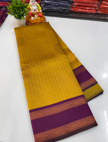 ✨ Semi Silk Saree with Beautiful Chex Pattern & Rich Pallu ✨